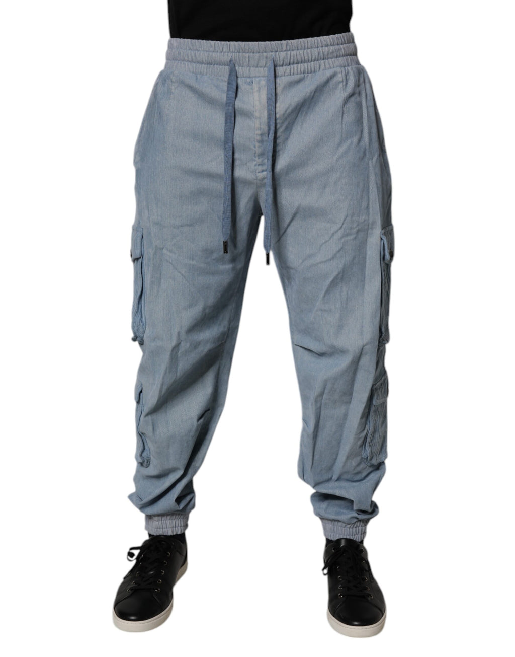 Pantalon Cargo Homme Dolce & Gabbana en Jean de Coton Bleu Clair