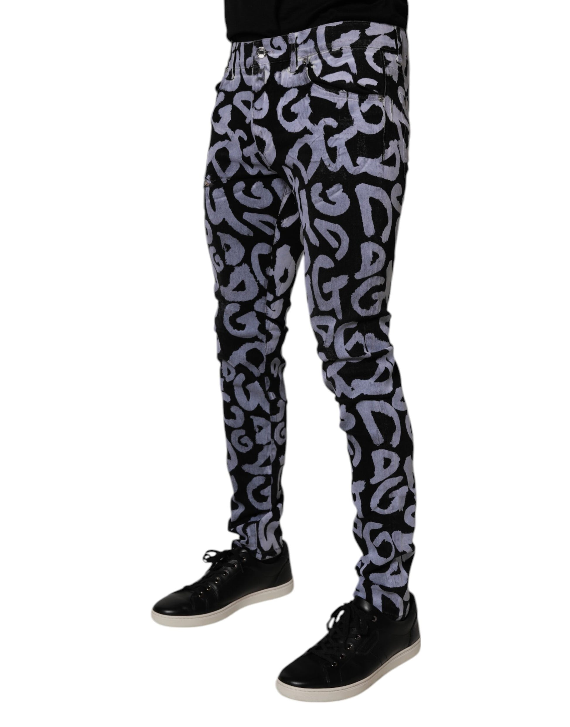Dolce & Gabbana Black Logo Monogram Cotton Skinny Denim Jeans