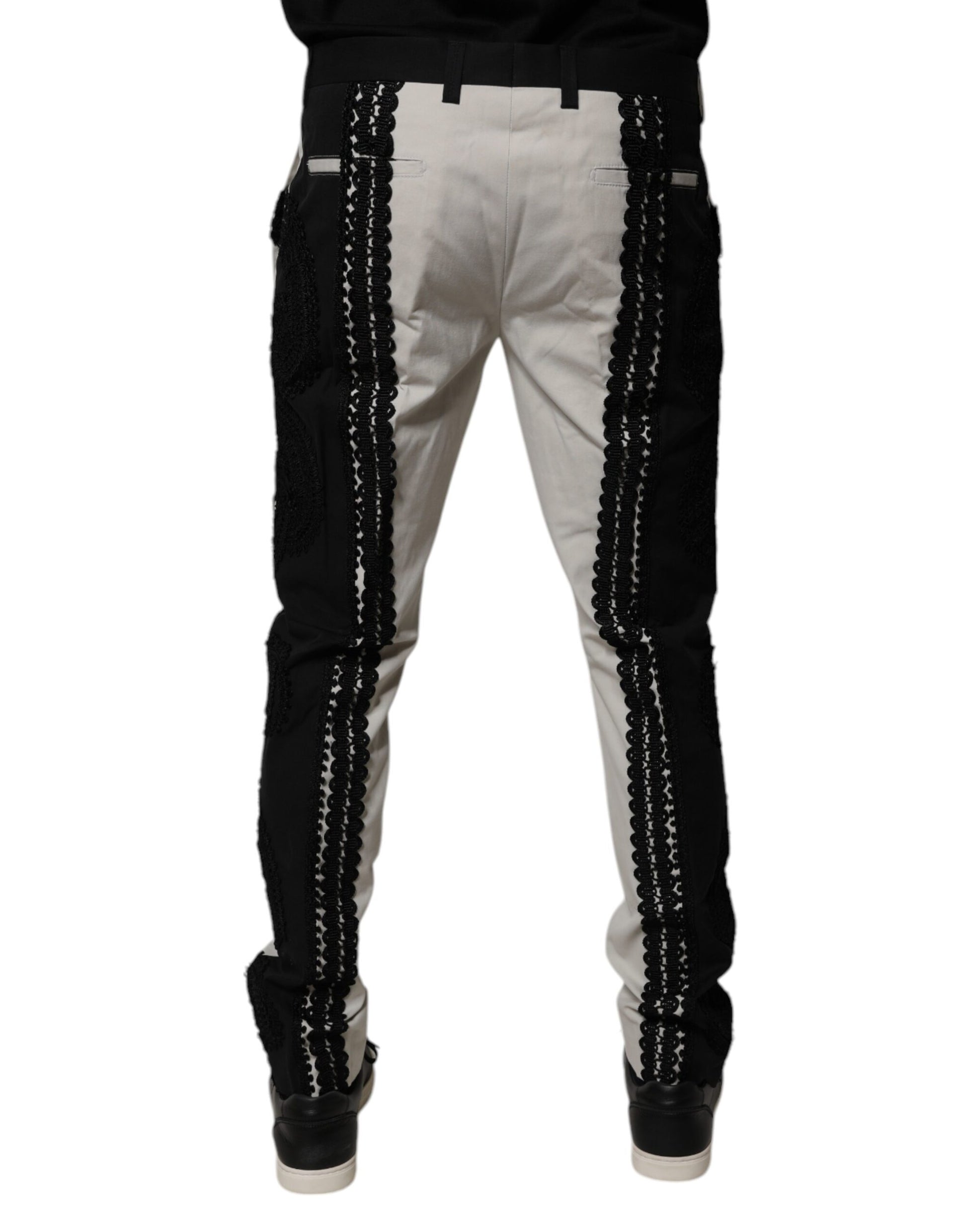 Dolce & Gabbana White Lace Trim Mid Waist Dress Formal Pants