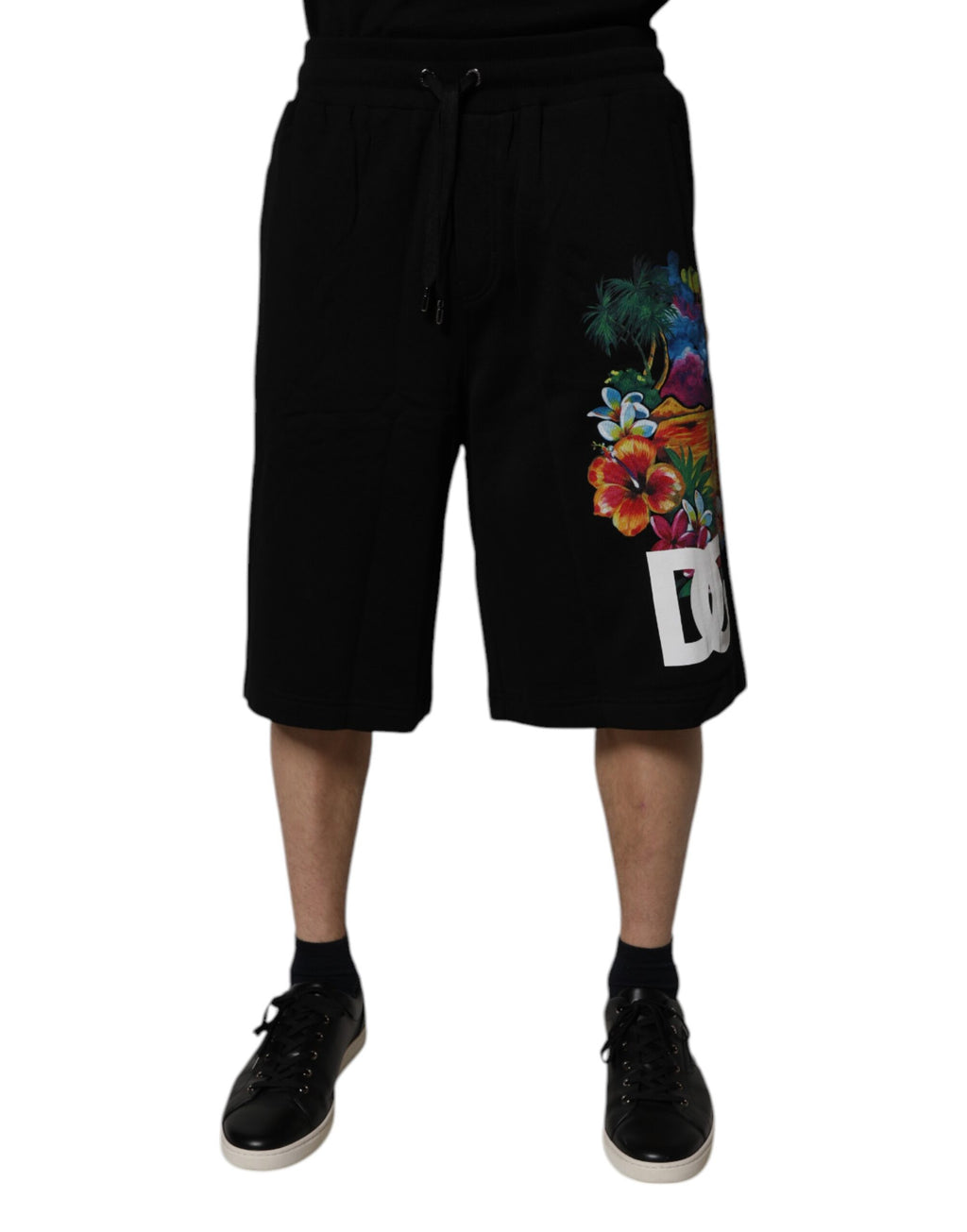 Shorts bermudas Dolce & Gabbana en coton noir imprimé floral logo