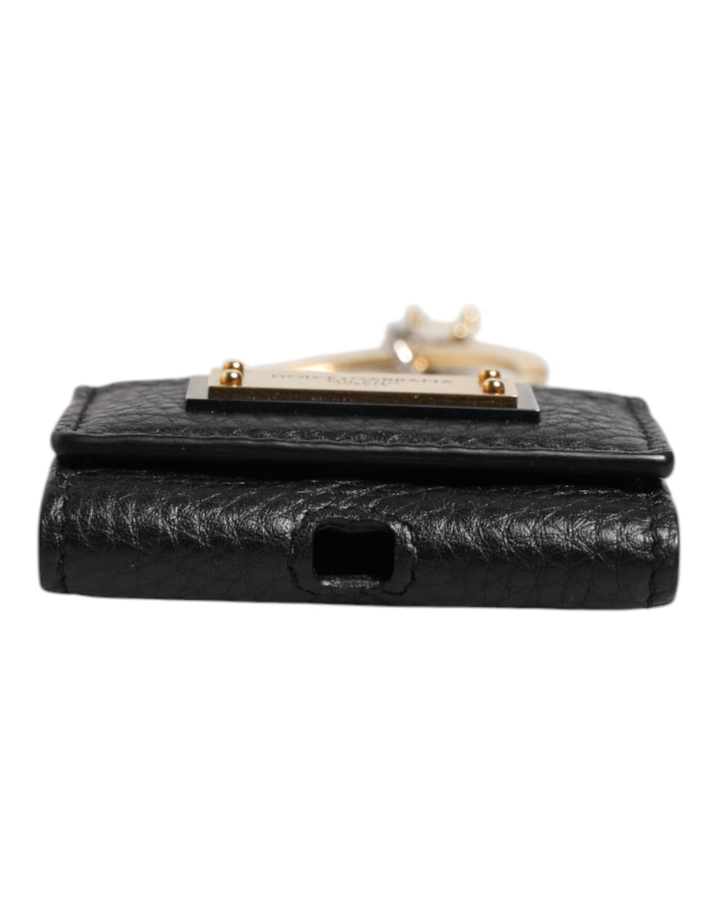 Étui AirPods Dolce & Gabbana en Cuir Noir avec Plaque Logo Métal Doré