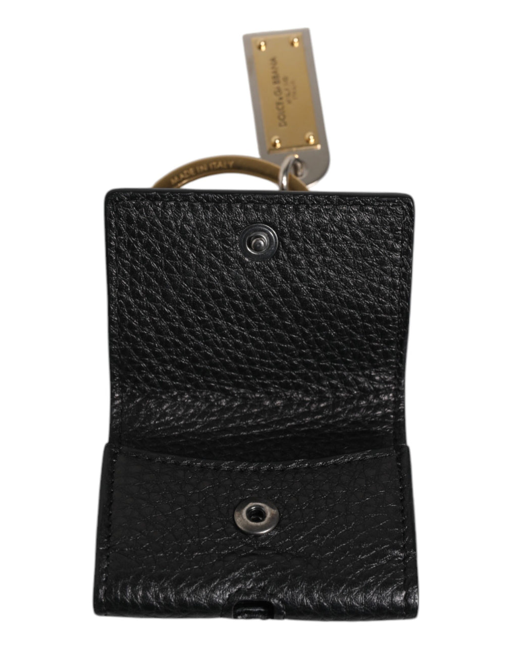 Étui AirPods Dolce & Gabbana en Cuir Noir avec Plaque Logo Métal Doré