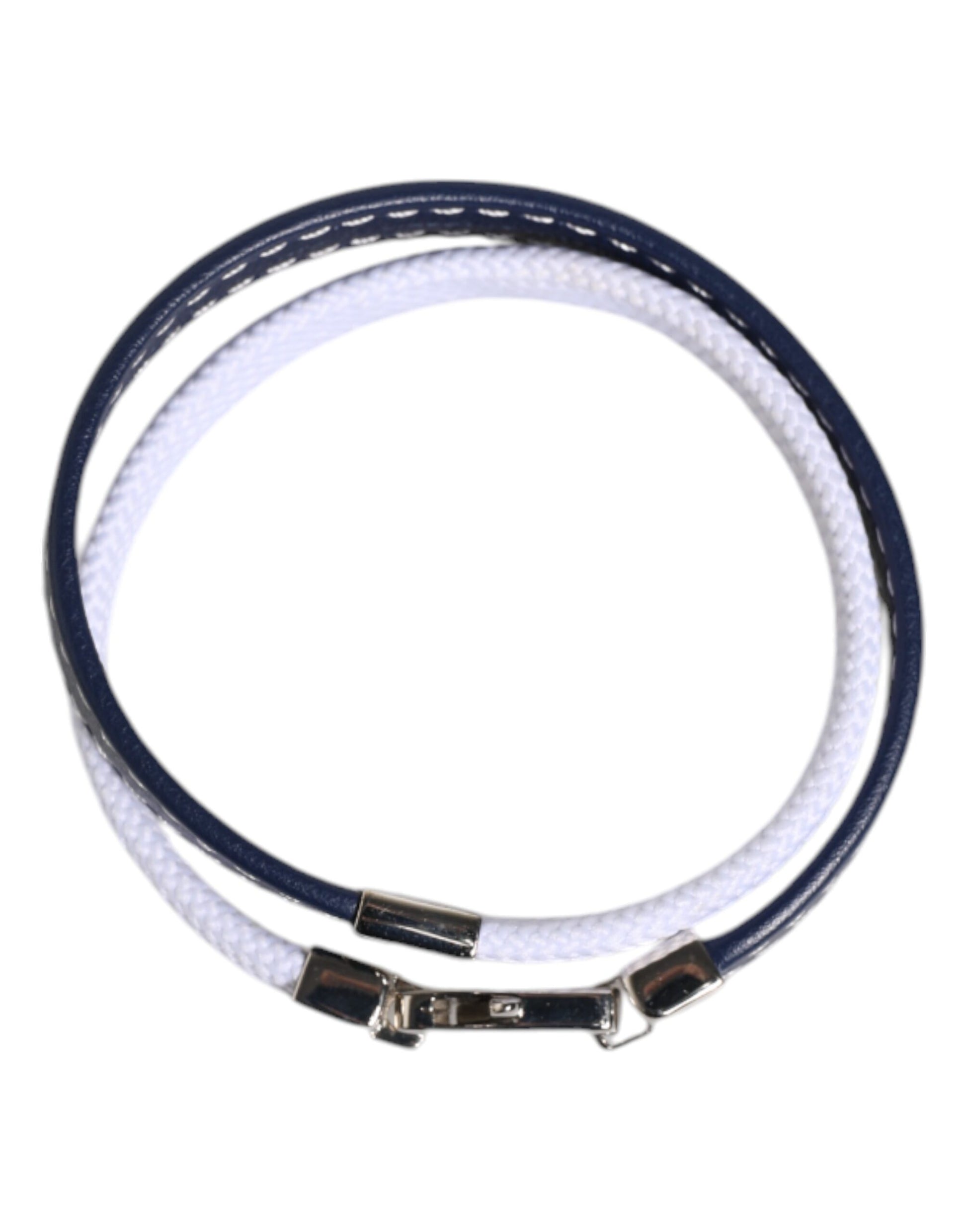 Dolce &amp; Gabbana – Armband mit silberfarbenem Verschluss und blau-weißem Lederbesatz mit DG-Gravur