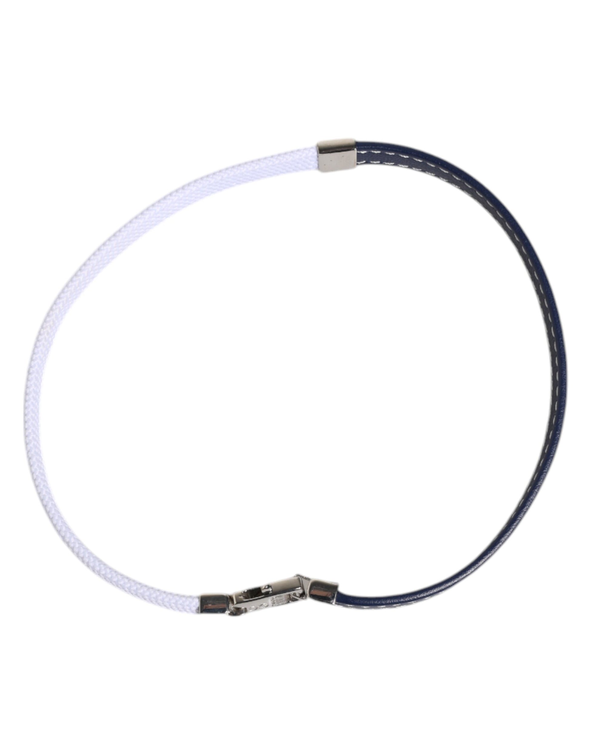 Dolce &amp; Gabbana – Armband mit silberfarbenem Verschluss und blau-weißem Lederbesatz mit DG-Gravur