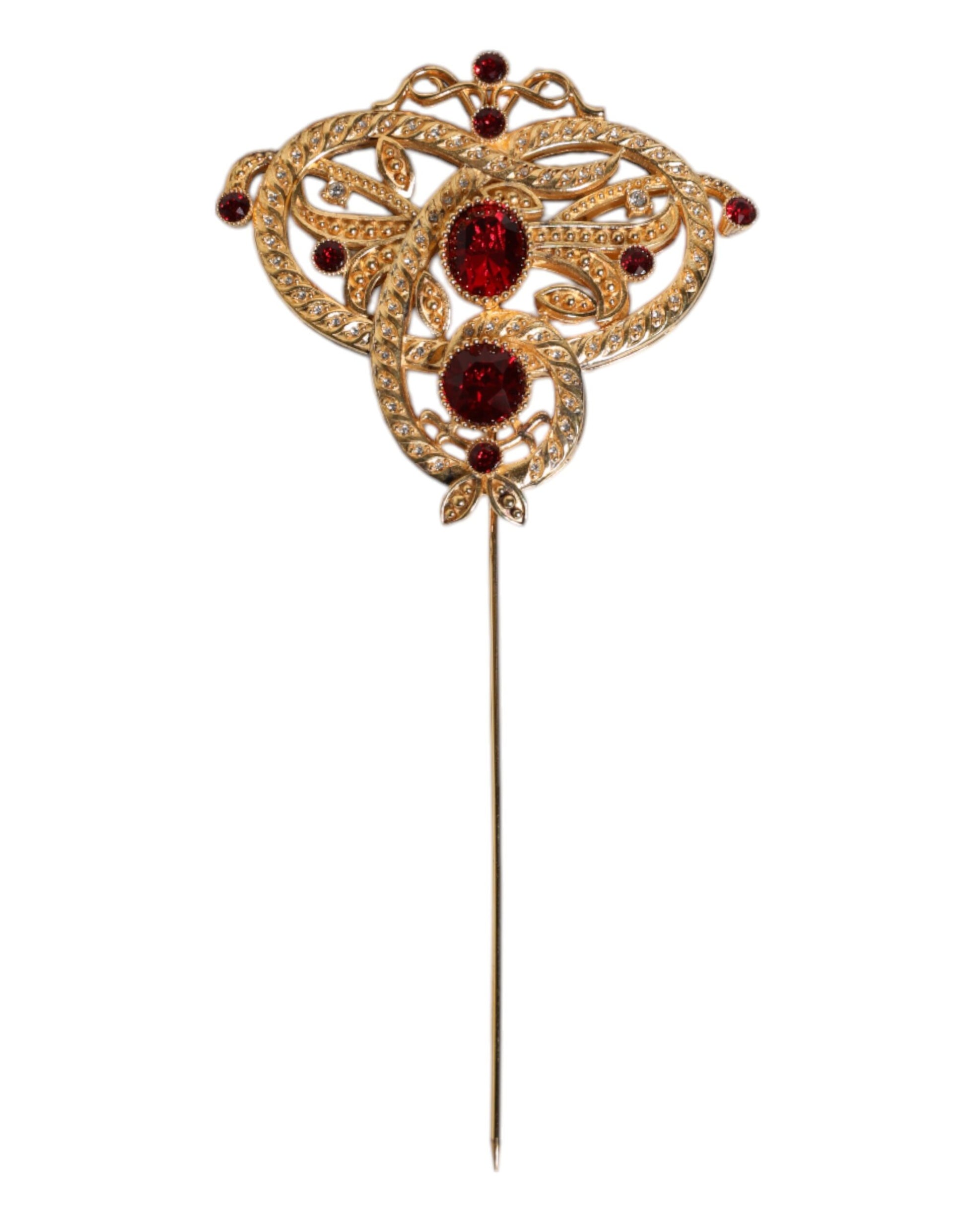 Dolce &amp; Gabbana – Goldfarbene Anstecknadel aus 925er Sterlingsilber mit roten Kristallen