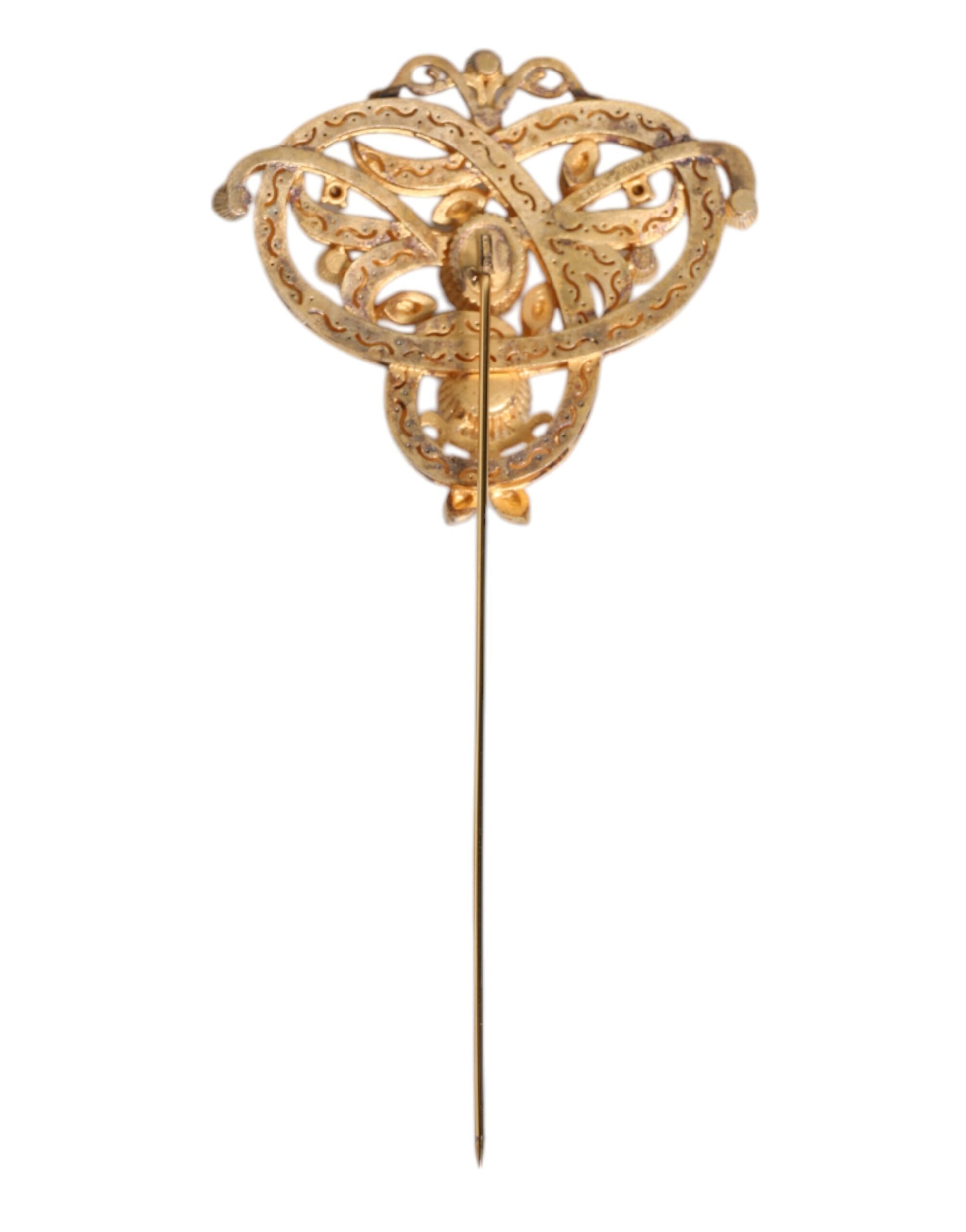Dolce &amp; Gabbana – Goldfarbene Anstecknadel aus 925er Sterlingsilber mit roten Kristallen