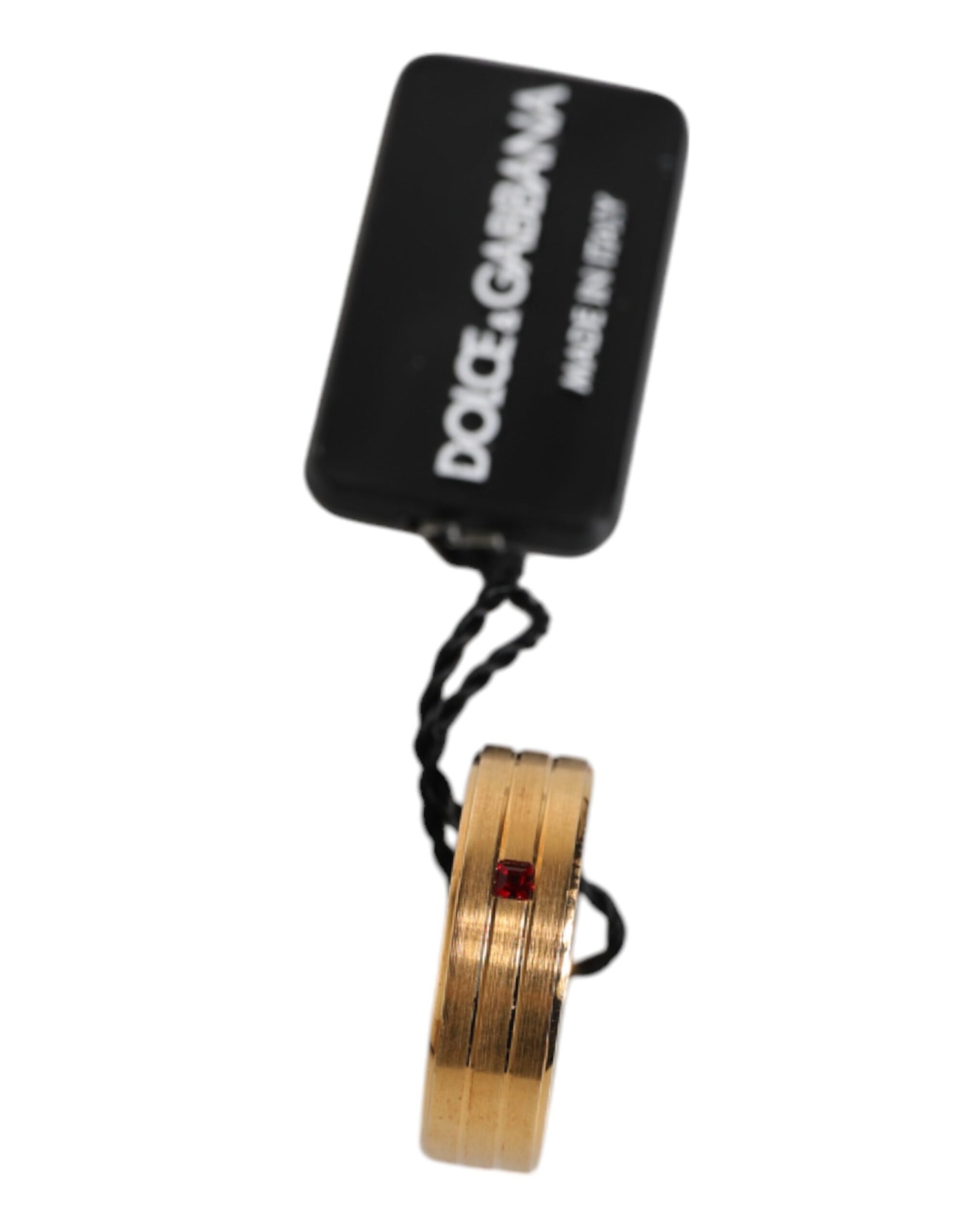 Dolce &amp; Gabbana – Goldfarbener Messingring mit DG-Logo und rotem Kristall