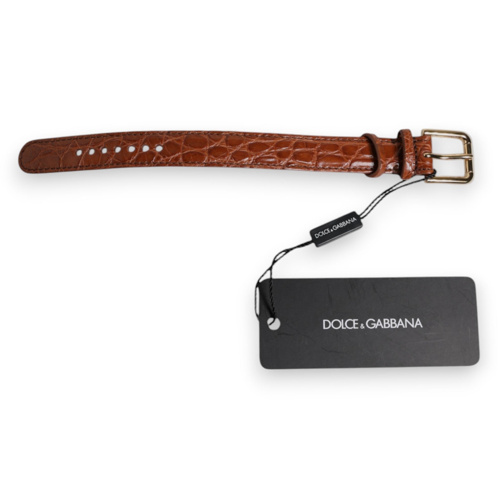 Dolce &amp; Gabbana Armband aus strukturiertem Leder in Braun mit goldener Metallschnalle