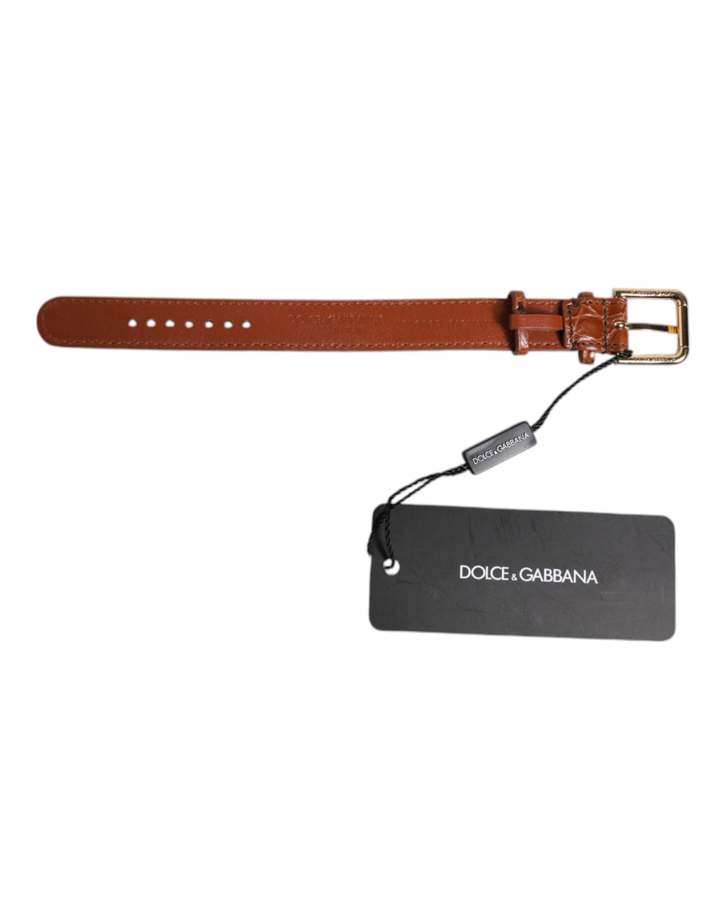 Dolce &amp; Gabbana Armband aus strukturiertem Leder in Braun mit goldener Metallschnalle