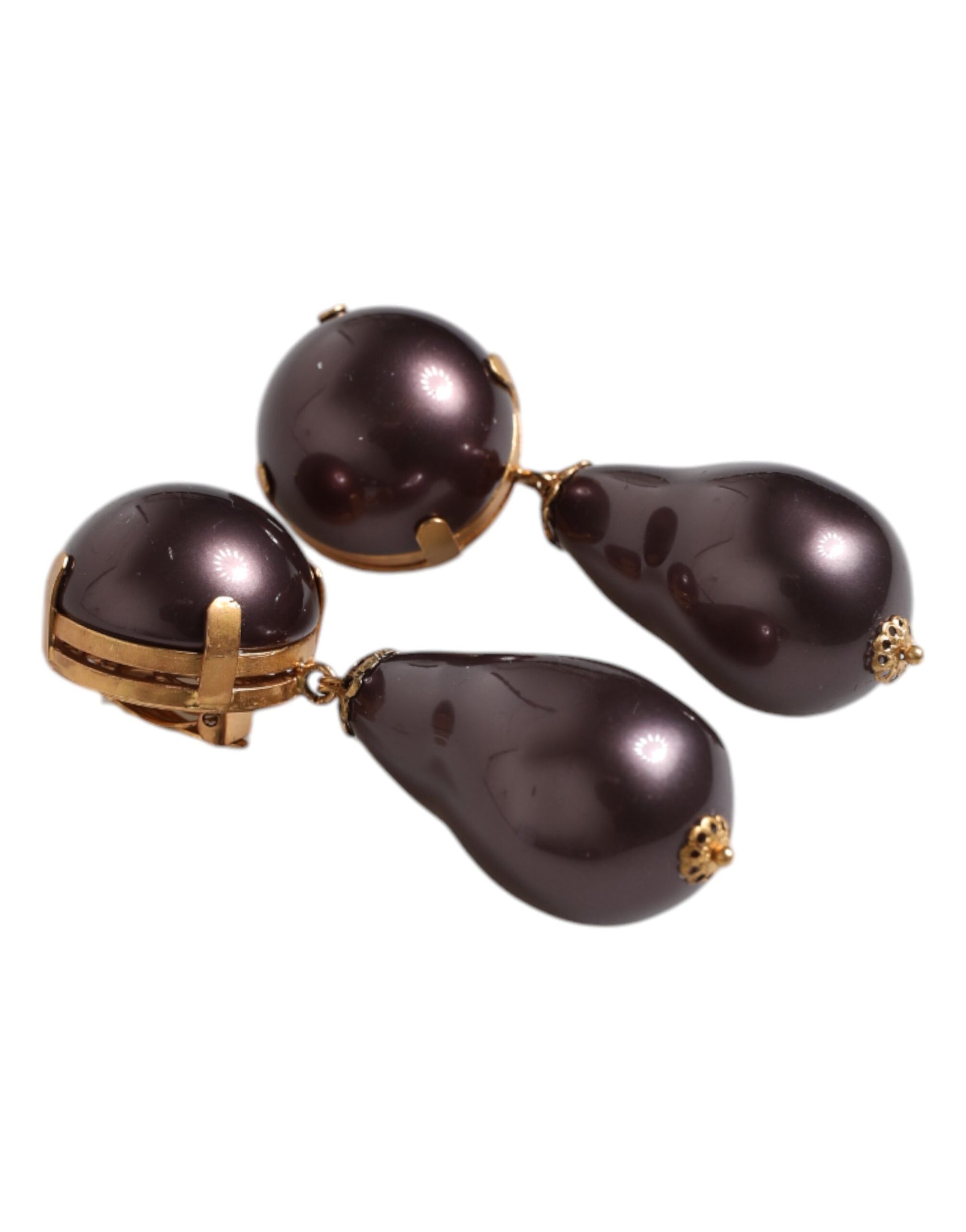 Dolce &amp; Gabbana – Ohrringe mit Clipverschluss aus goldenem Messing und schwarzen Perlen