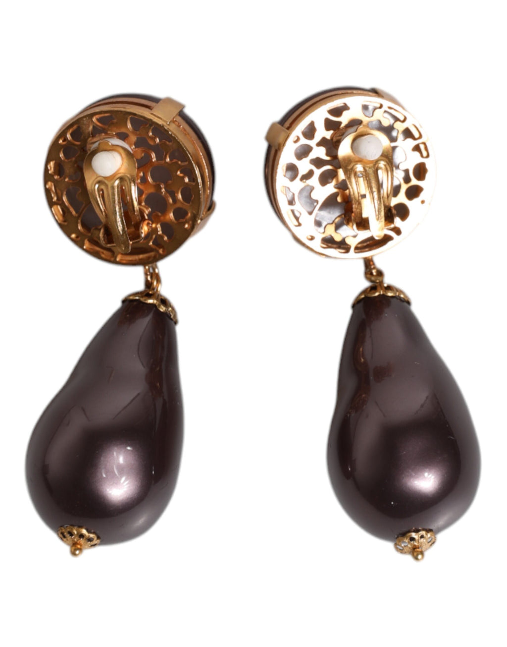 Dolce &amp; Gabbana – Ohrringe mit Clipverschluss aus goldenem Messing und schwarzen Perlen