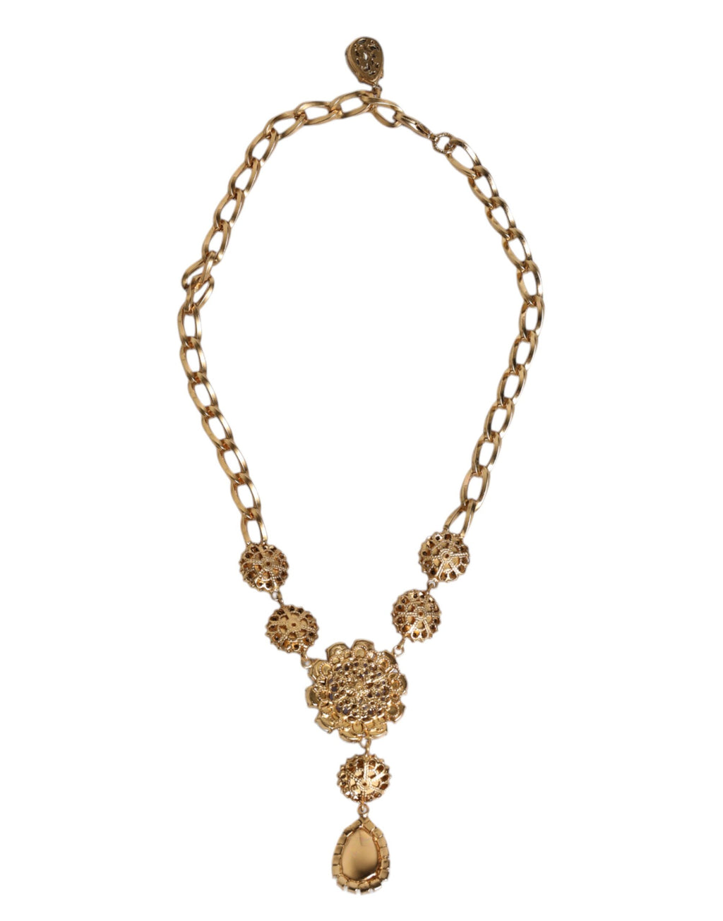 Dolce &amp; Gabbana – Halskette aus goldenem Messing mit floralen Kristallen und Perlenverzierung