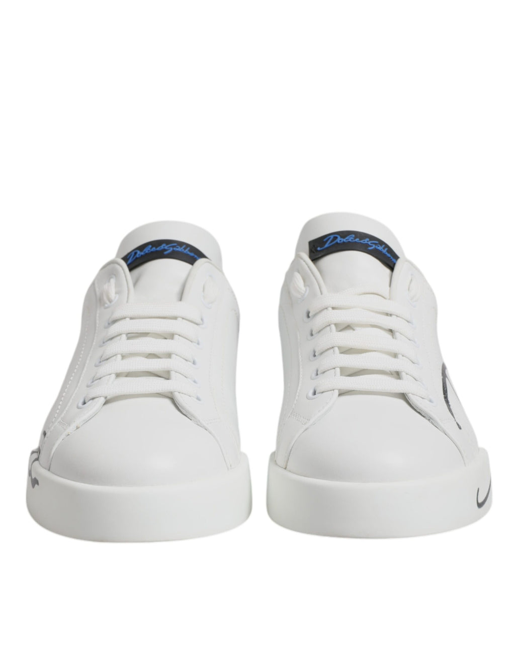 Chaussures Baskets Basses Dolce & Gabbana en Cuir Blanc et Bleu avec Logo