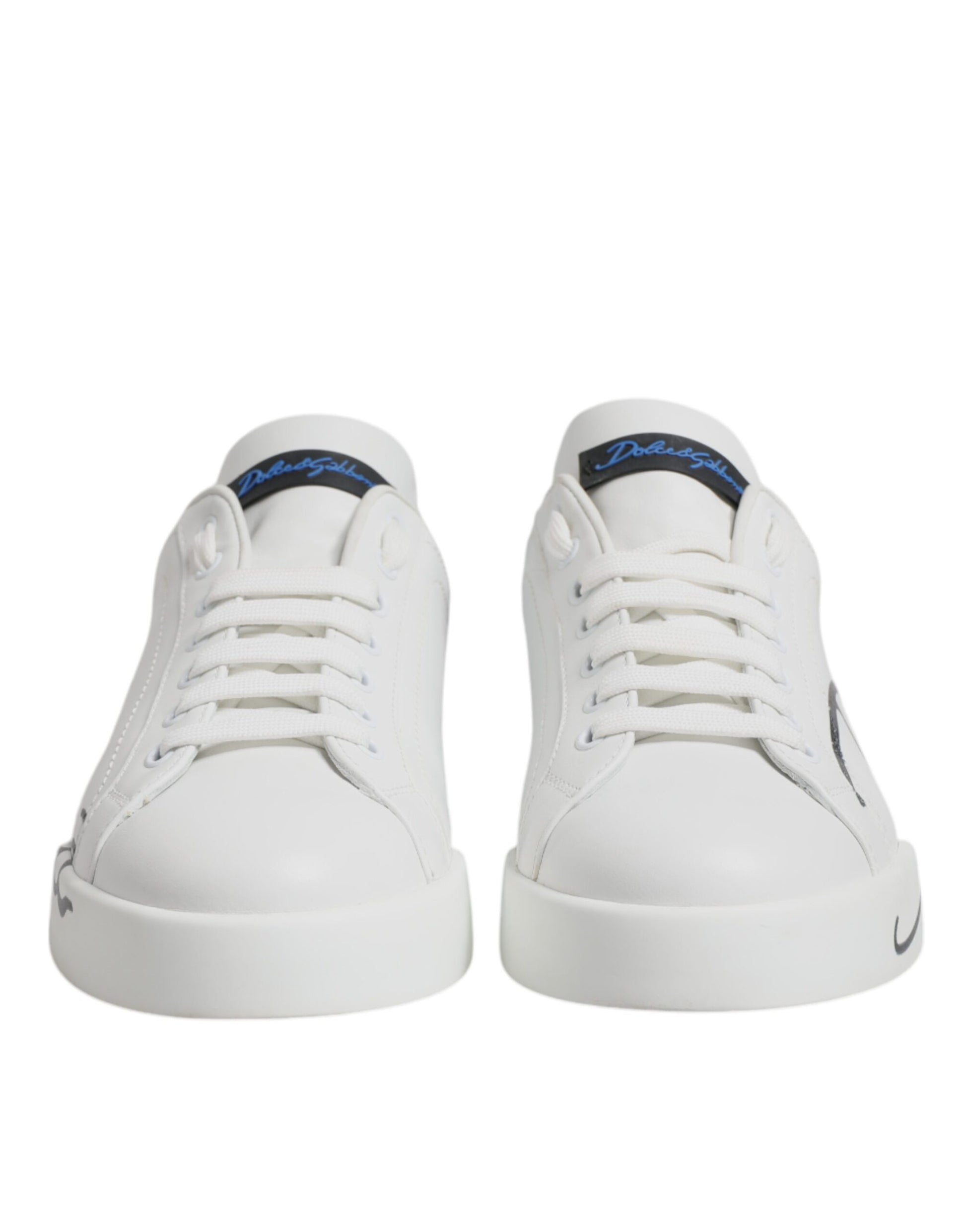 Chaussures Baskets Basses Dolce & Gabbana en Cuir Blanc et Bleu avec Logo