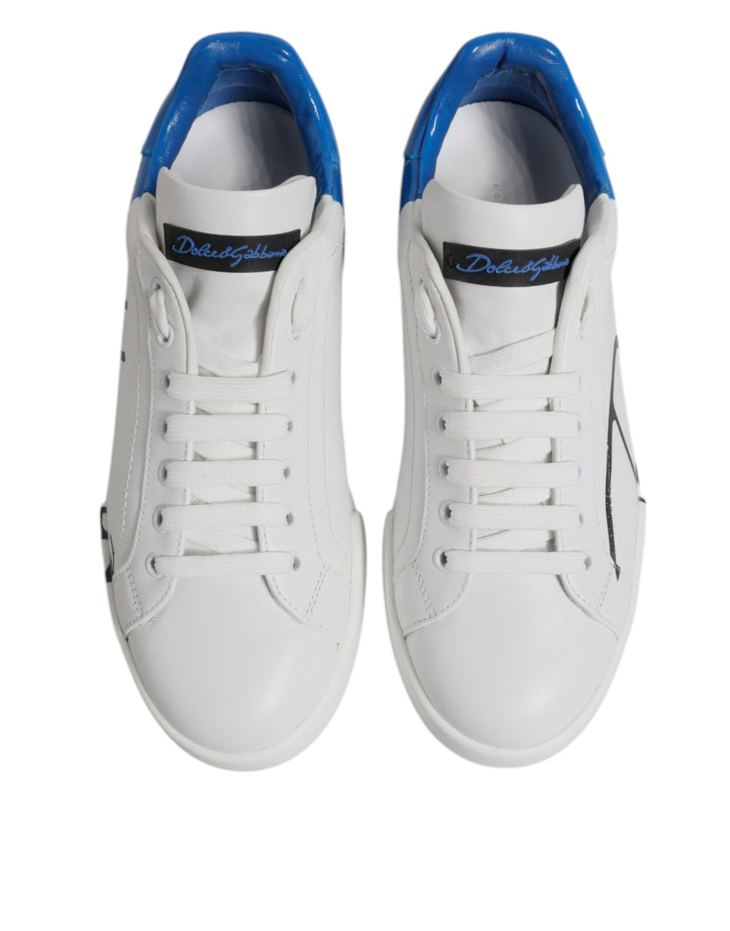 Chaussures Baskets Basses Dolce & Gabbana en Cuir Blanc et Bleu avec Logo