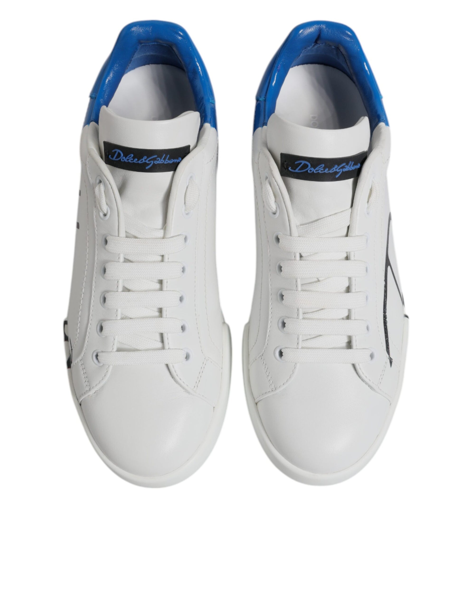 Chaussures Baskets Basses Dolce & Gabbana en Cuir Blanc et Bleu avec Logo