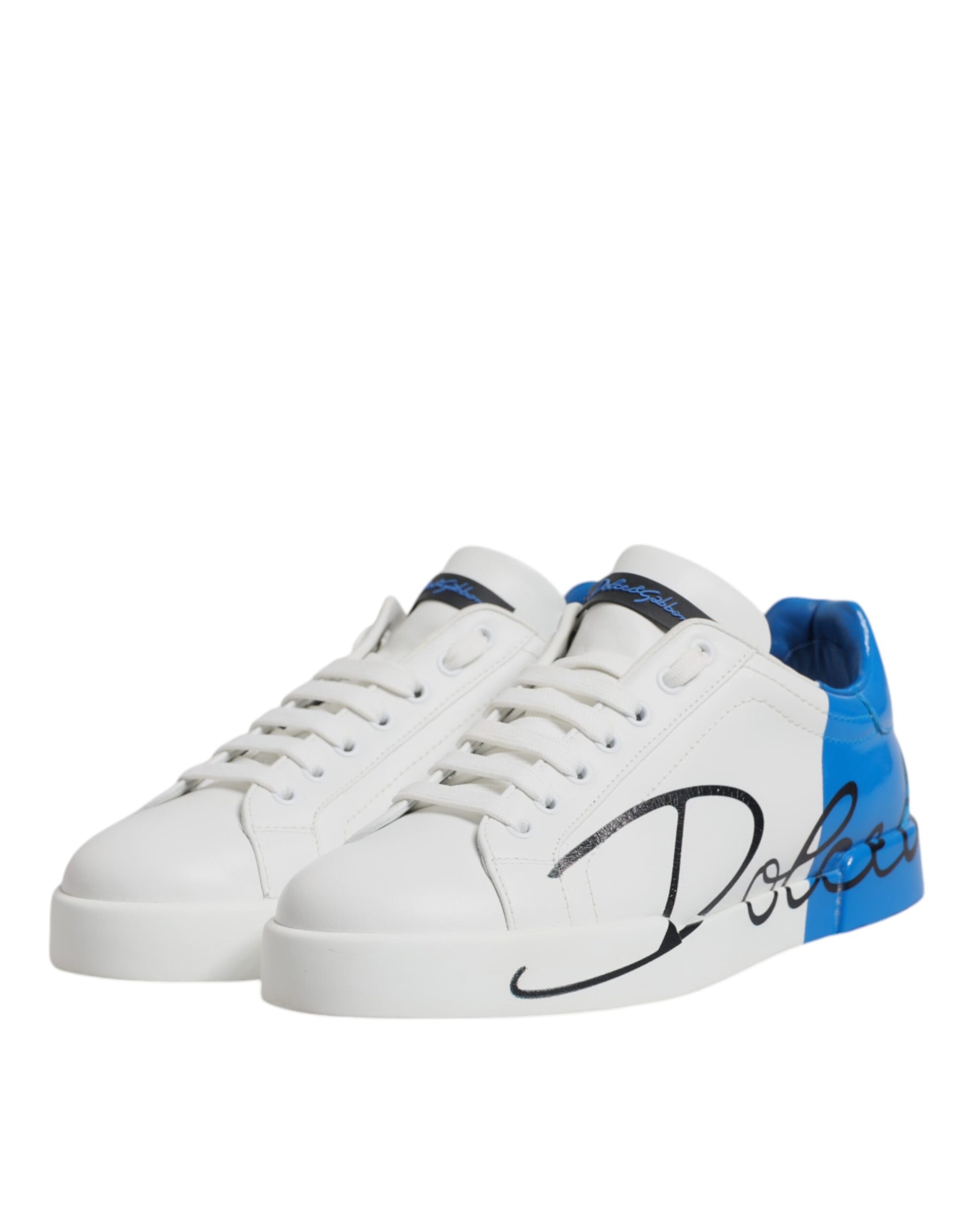 Chaussures Baskets Basses Dolce & Gabbana en Cuir Blanc et Bleu avec Logo