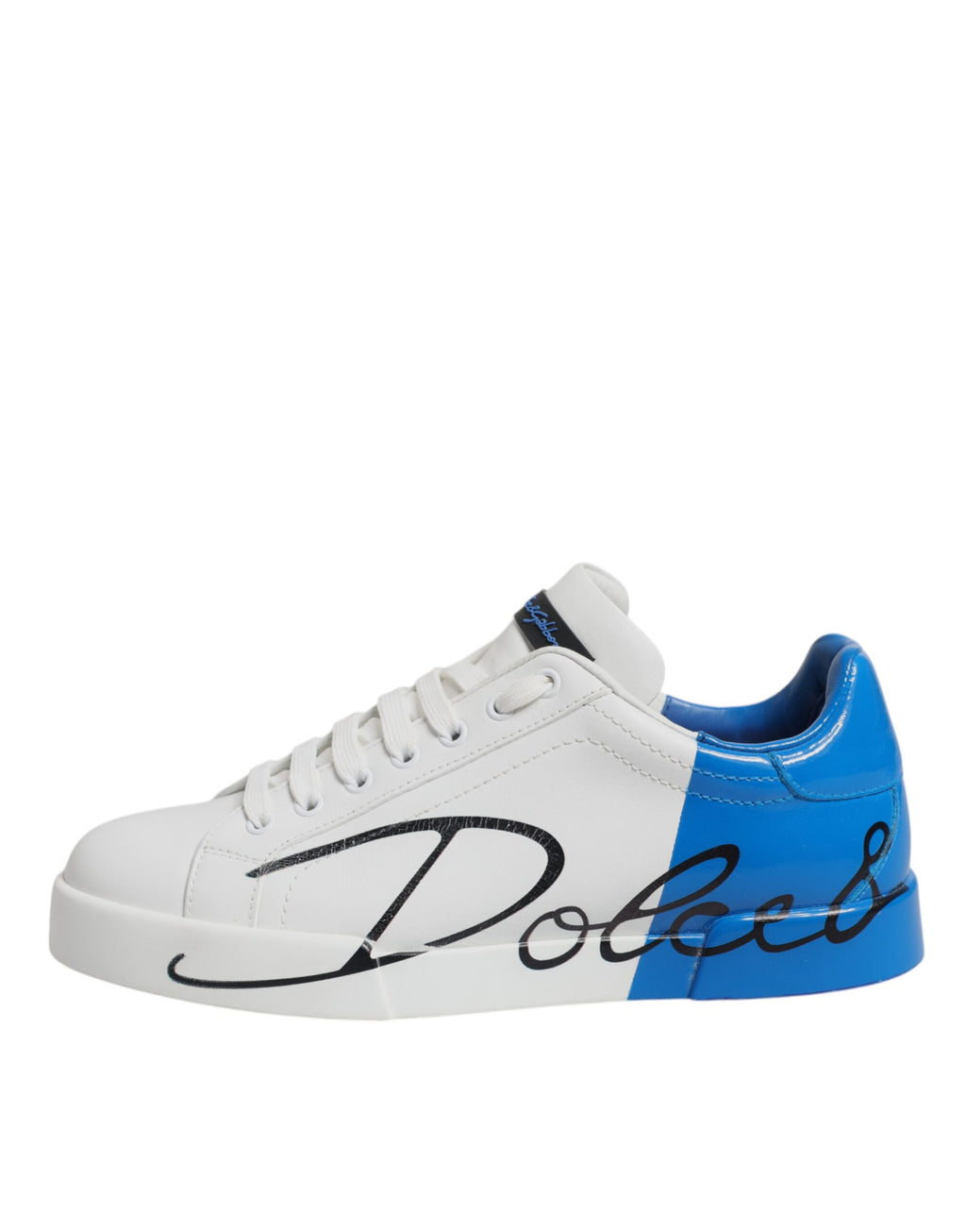 Chaussures Baskets Basses Dolce & Gabbana en Cuir Blanc et Bleu avec Logo