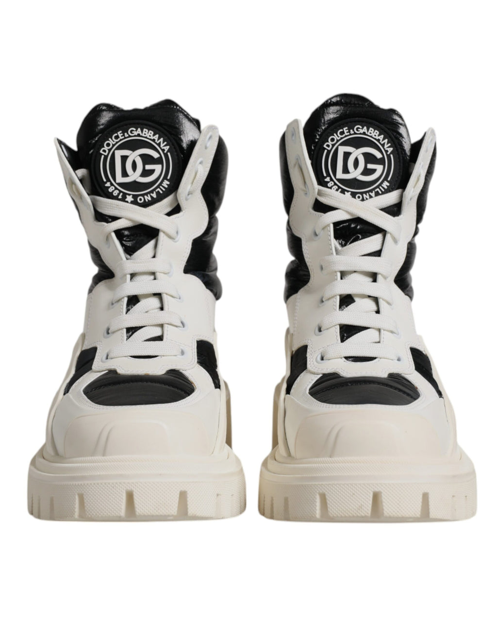 Dolce & Gabbana Bottes Mi-Mollet Blanches Matelassées à Lacets