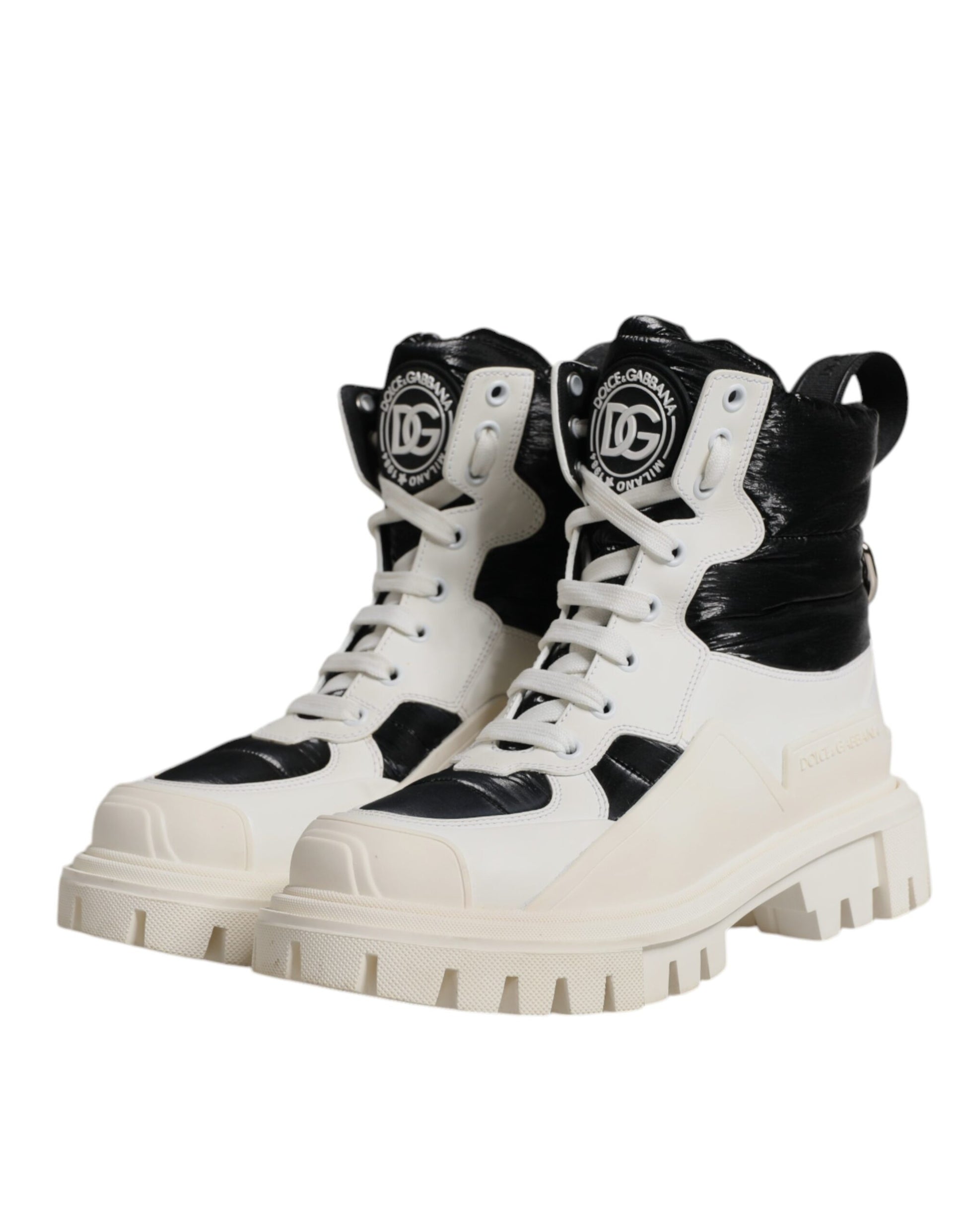 Dolce & Gabbana Bottes Mi-Mollet Blanches Matelassées à Lacets