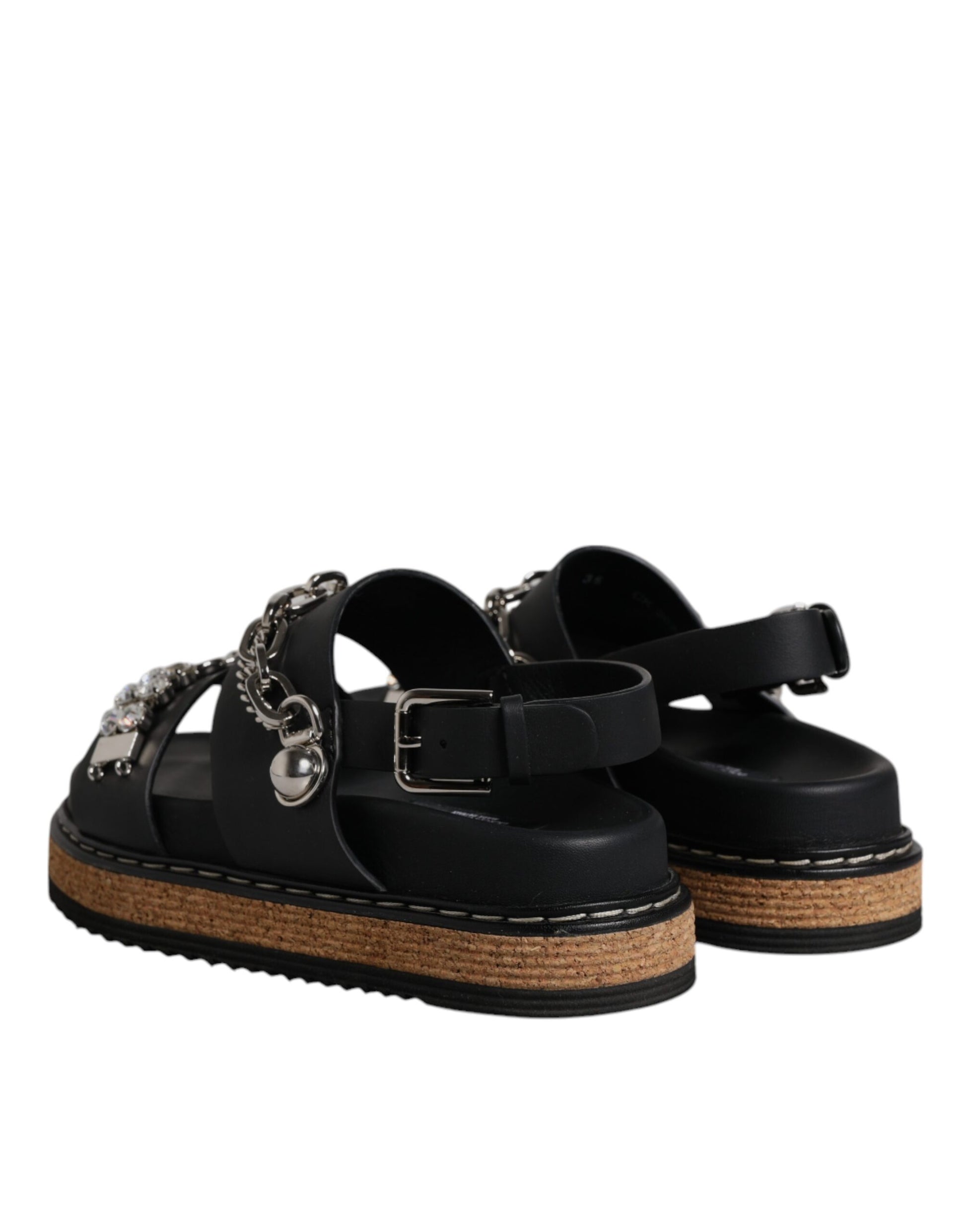 Dolce & Gabbana Black Crystal Embellish Strap Sandals Shoes
