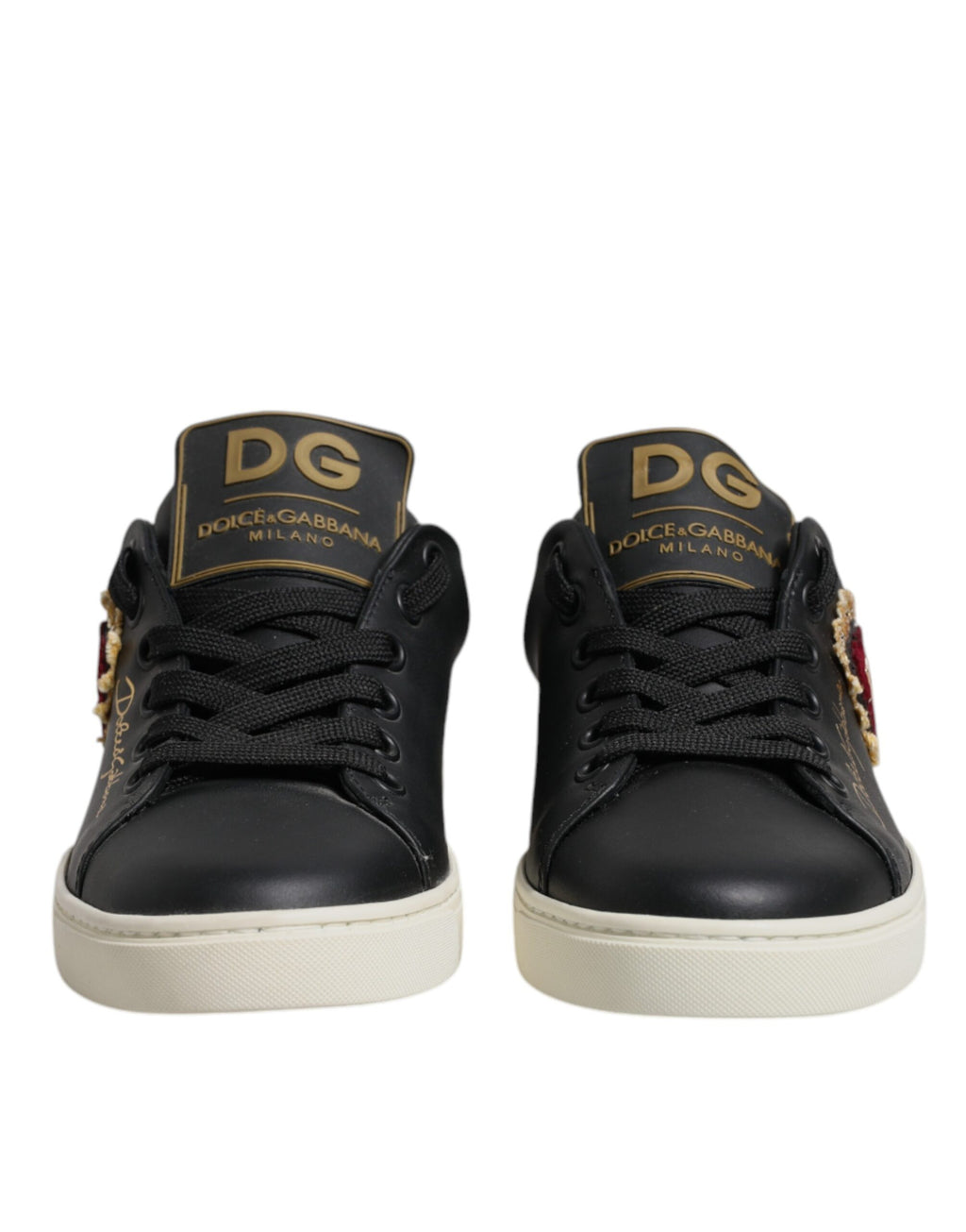 Chaussures Baskets Dolce & Gabbana en Cuir Noir Cœur Rouge Doré