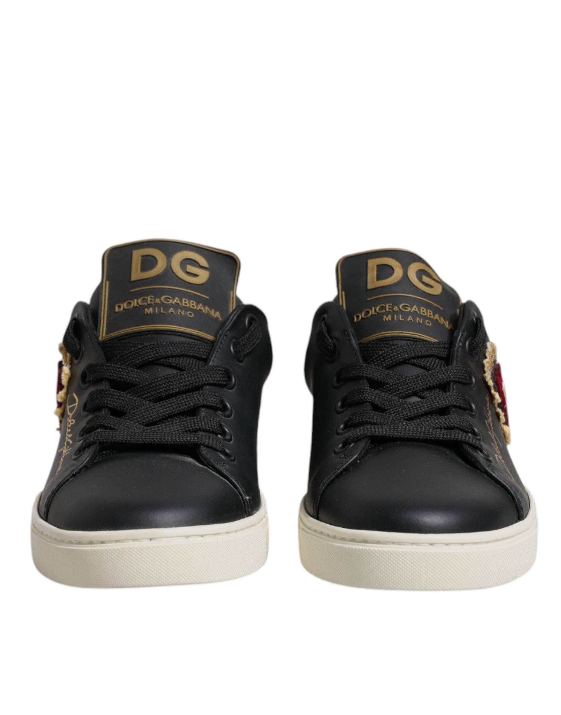 Chaussures Baskets Dolce & Gabbana en Cuir Noir Cœur Rouge Doré
