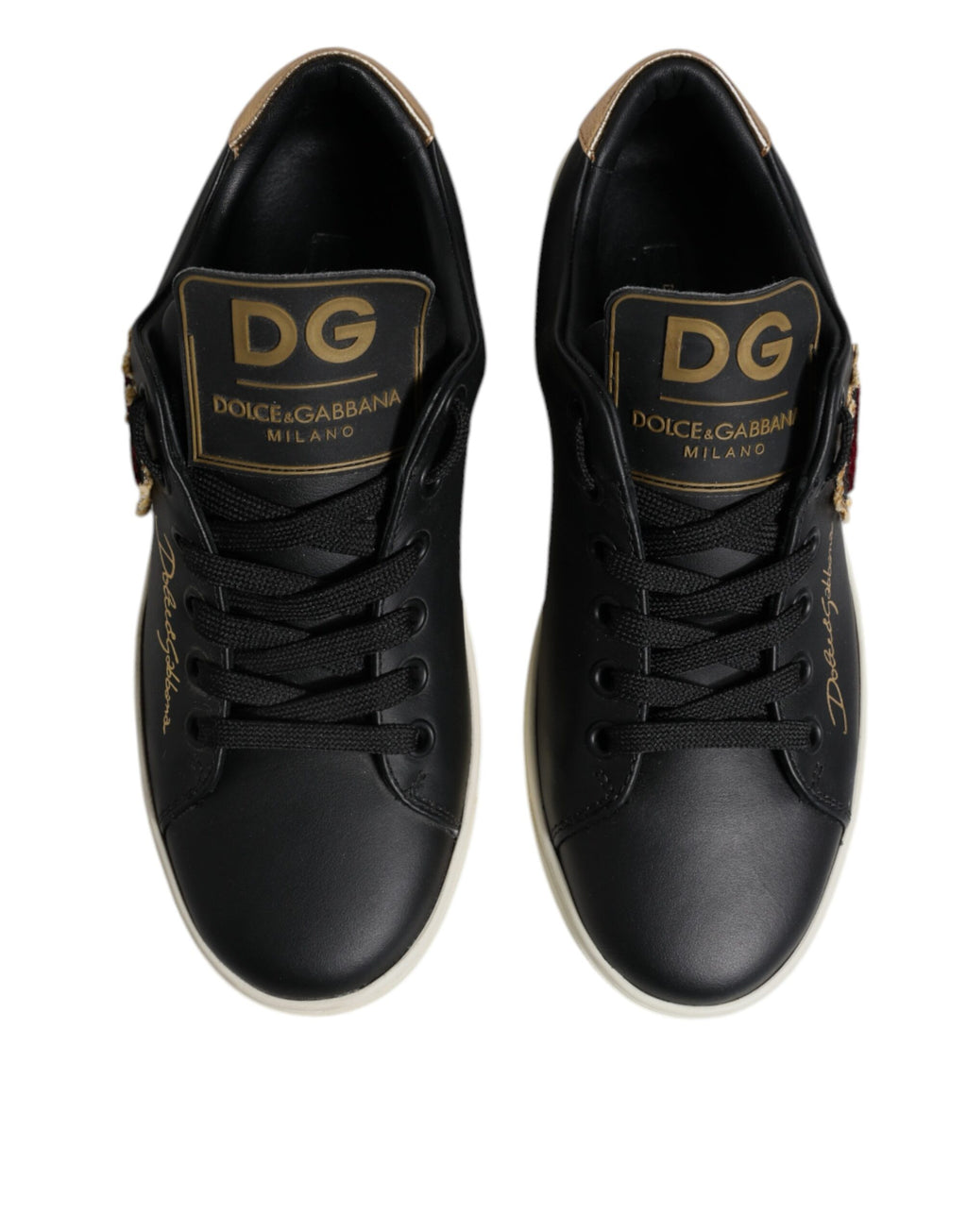 Chaussures Baskets Dolce & Gabbana en Cuir Noir Cœur Rouge Doré