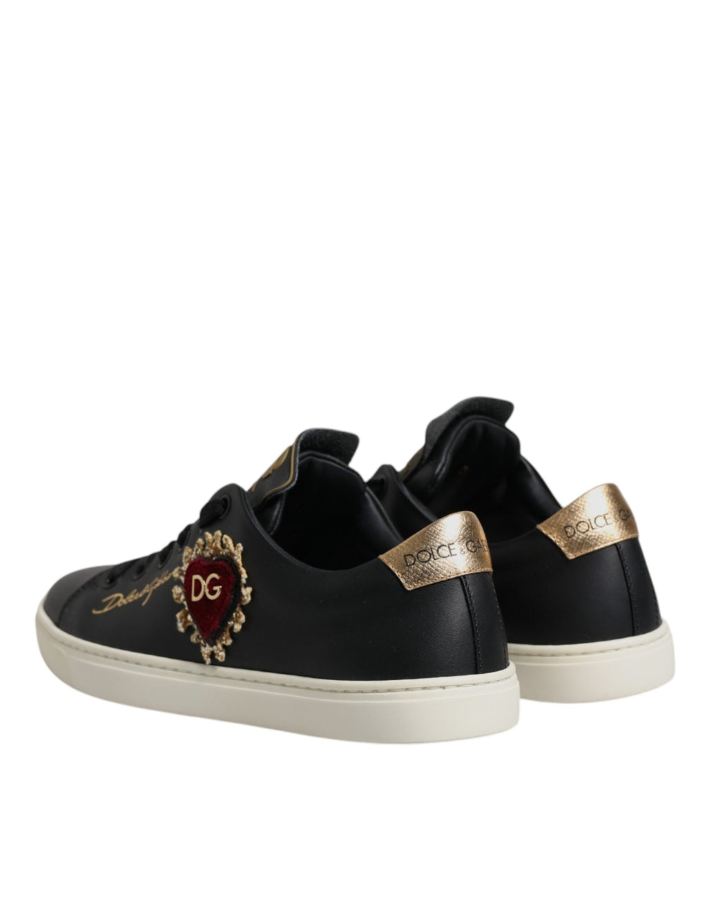 Chaussures Baskets Dolce & Gabbana en Cuir Noir Cœur Rouge Doré