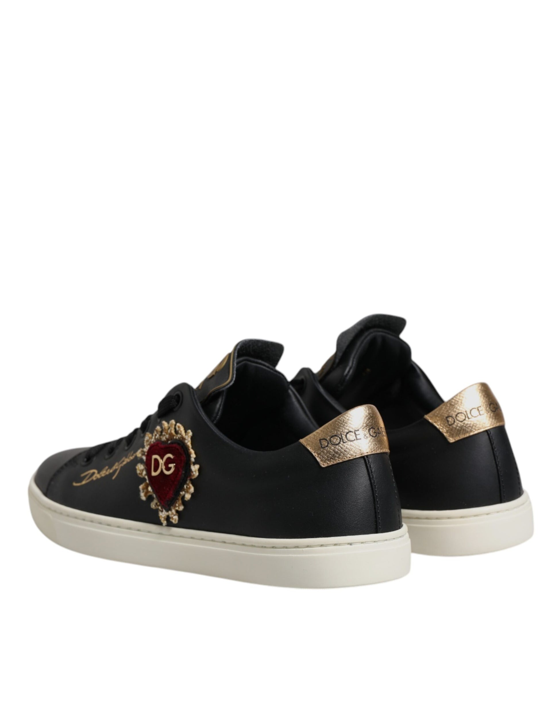 Chaussures Baskets Dolce & Gabbana en Cuir Noir Cœur Rouge Doré