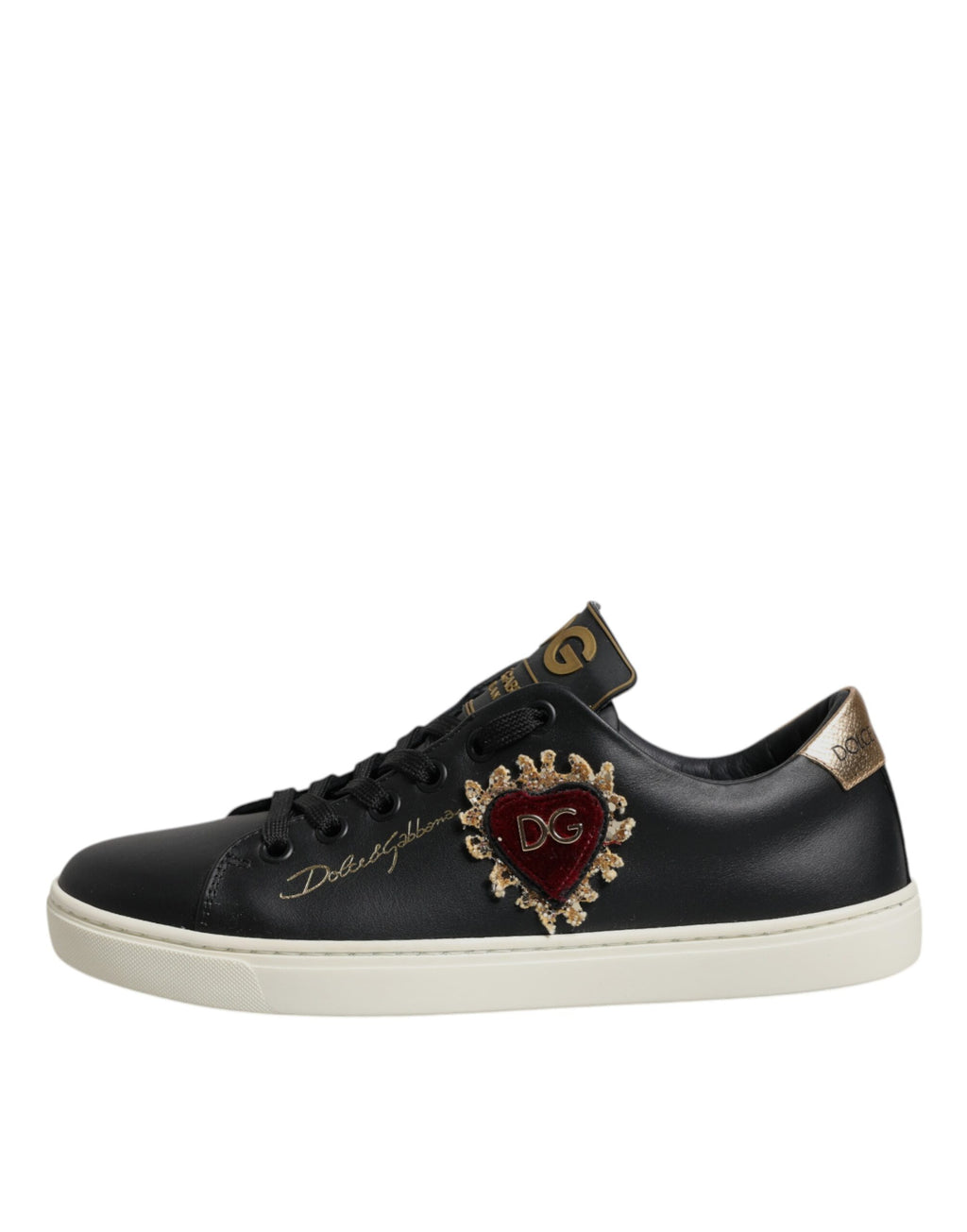 Chaussures Baskets Dolce & Gabbana en Cuir Noir Cœur Rouge Doré