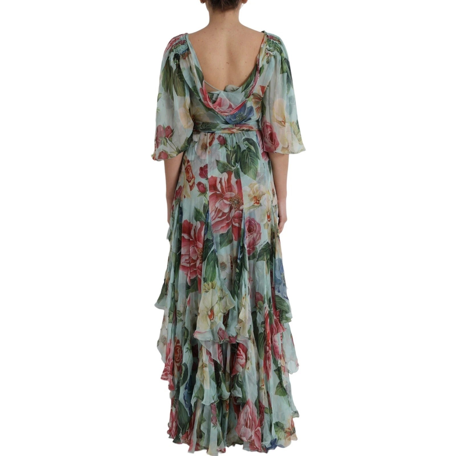 Robe longue maxi étagée Dolce & Gabbana à imprimé floral bleu