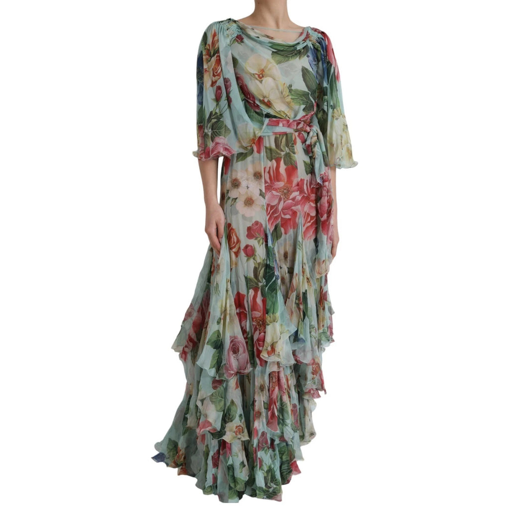Robe longue maxi étagée Dolce & Gabbana à imprimé floral bleu
