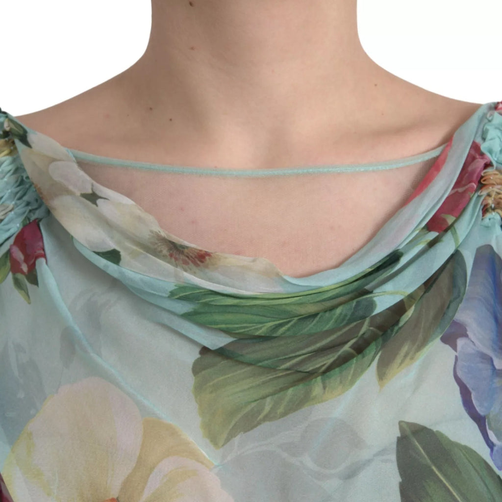 Robe longue maxi étagée Dolce & Gabbana à imprimé floral bleu