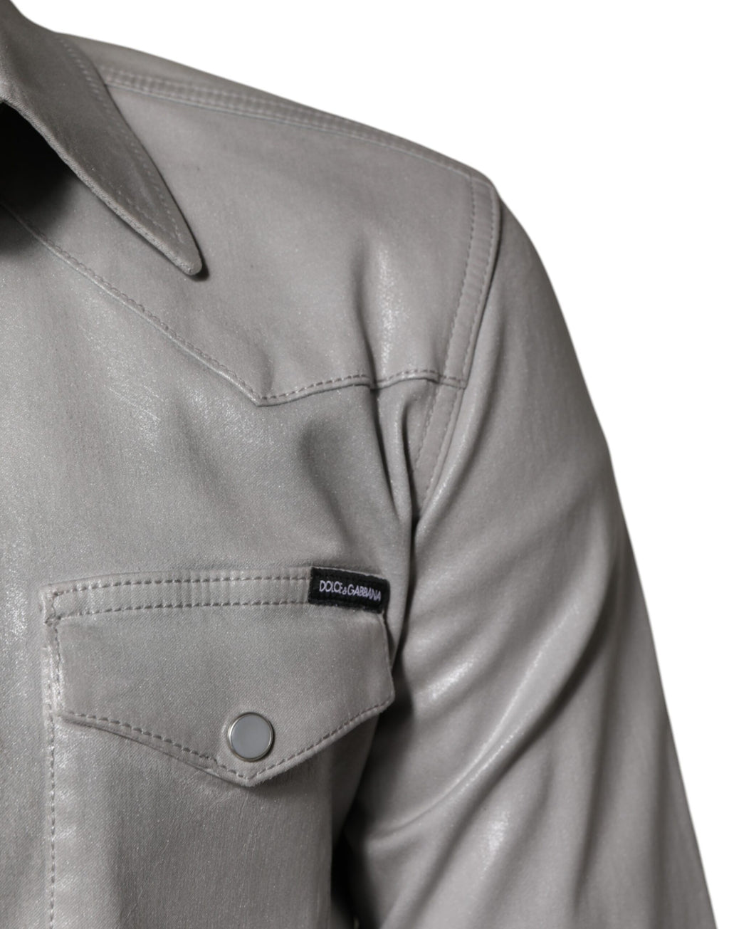 Chemise boutonnée en coton gris métallisé Dolce & Gabbana