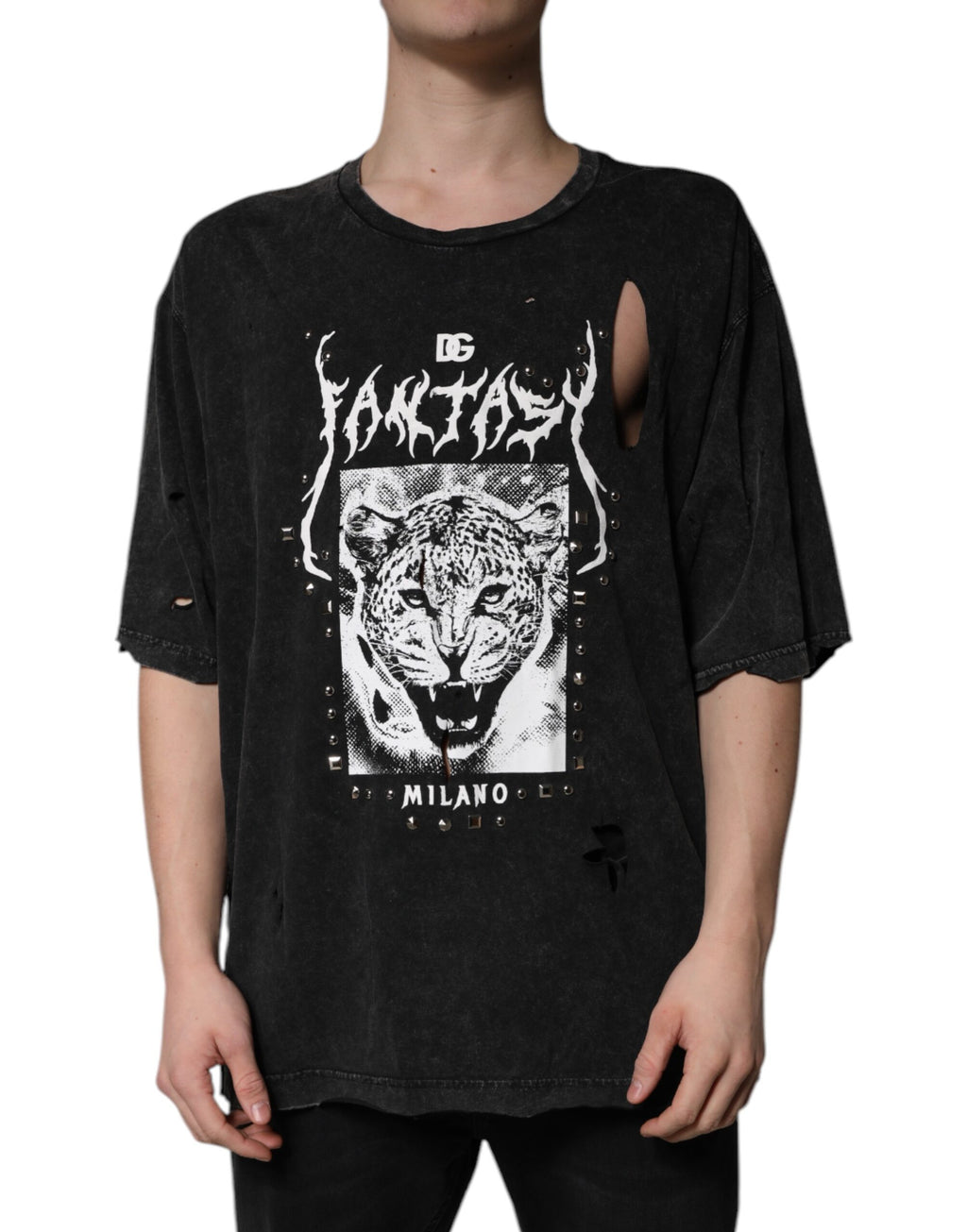T-shirt Dolce & Gabbana en coton noir à imprimé graphique et col ras du cou
