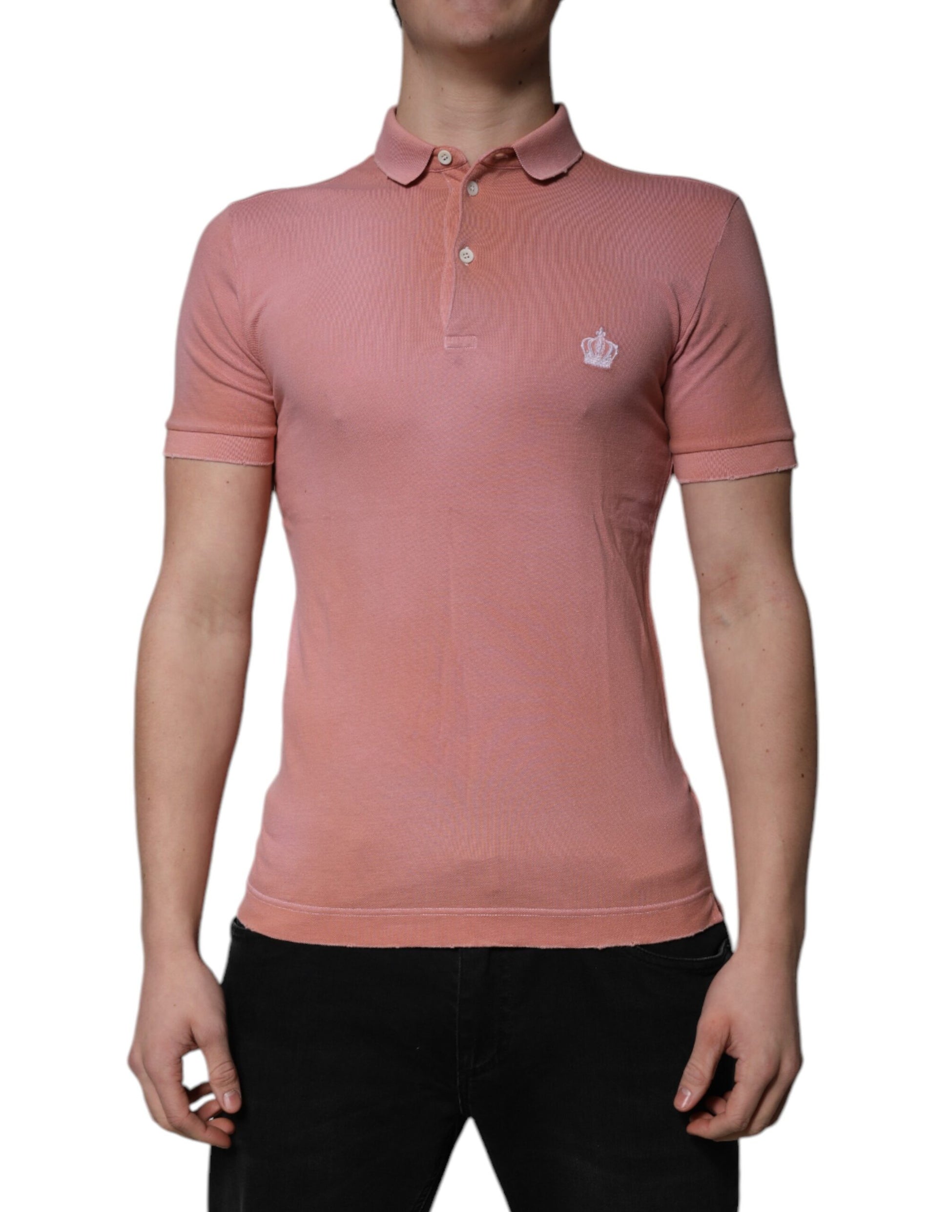 T-shirt polo Dolce & Gabbana en coton rose avec col couronne