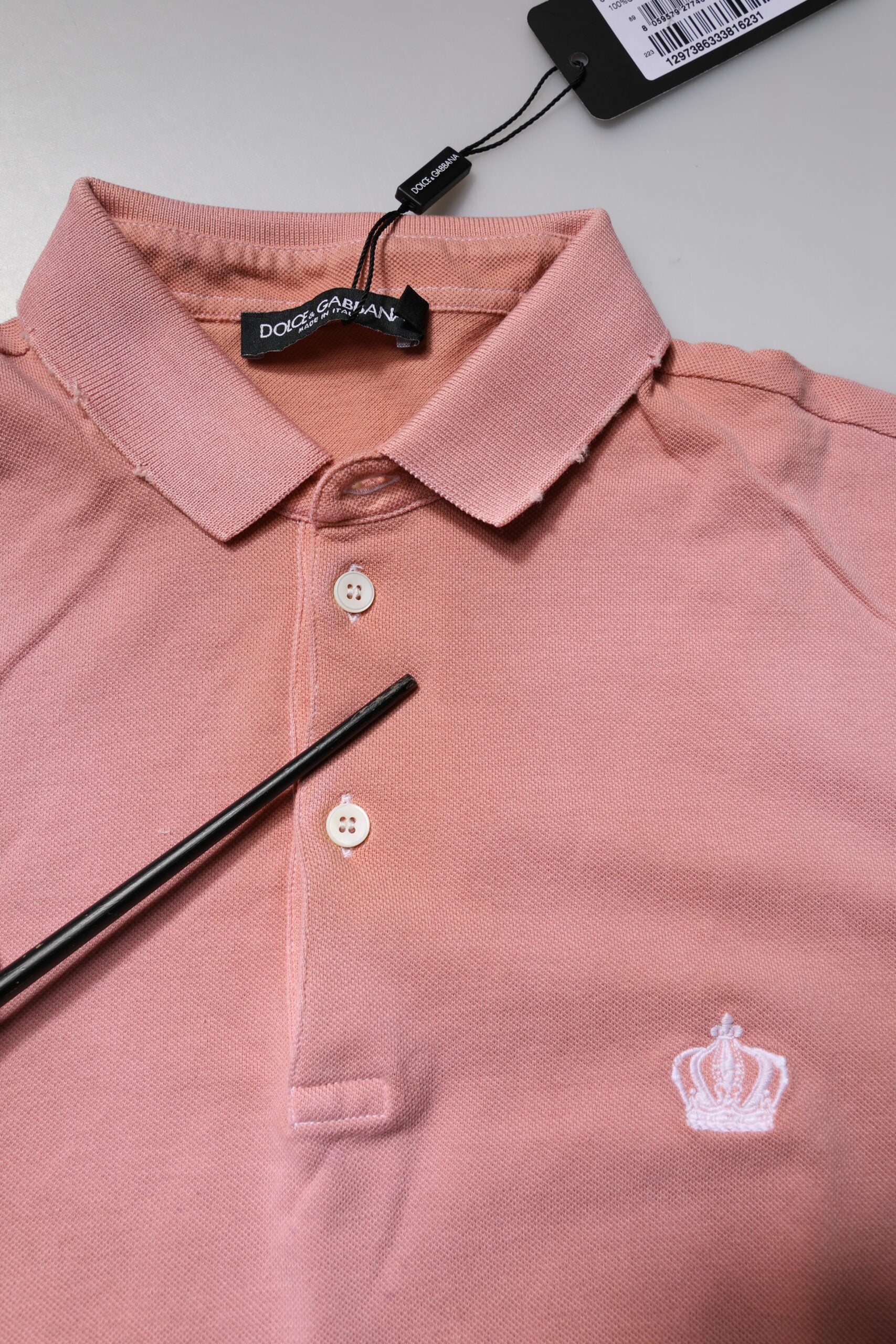 T-shirt polo Dolce & Gabbana en coton rose avec col couronne