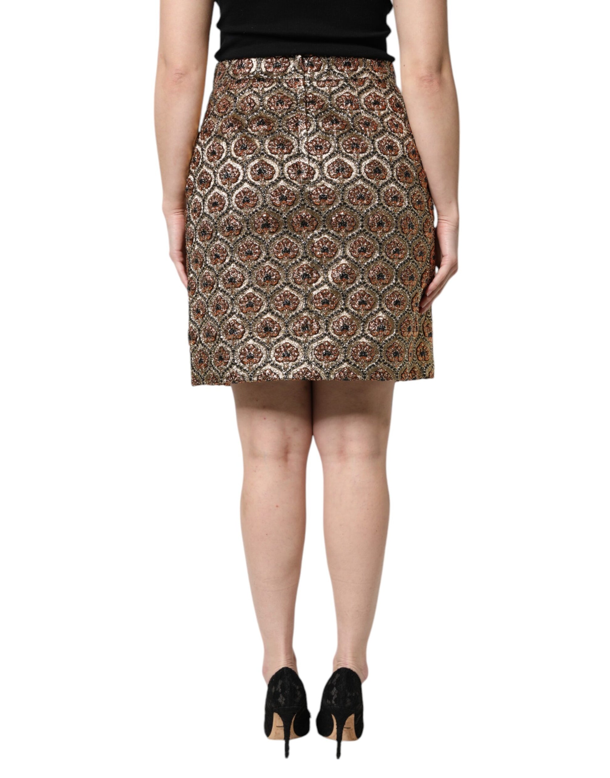 Mini-jupe trapèze Dolce & Gabbana en brocart de polyester marron