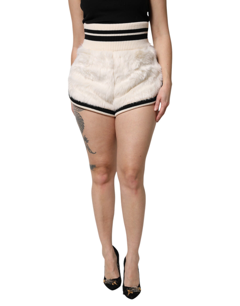 Short taille haute en fausse fourrure blanche Dolce & Gabbana