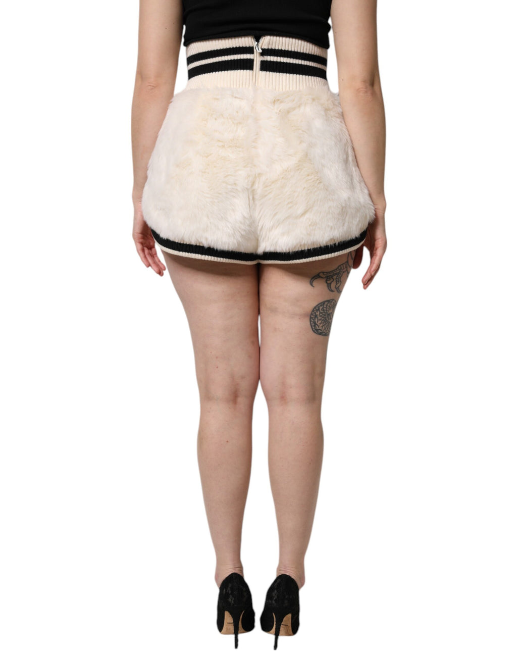 Short taille haute en fausse fourrure blanche Dolce & Gabbana