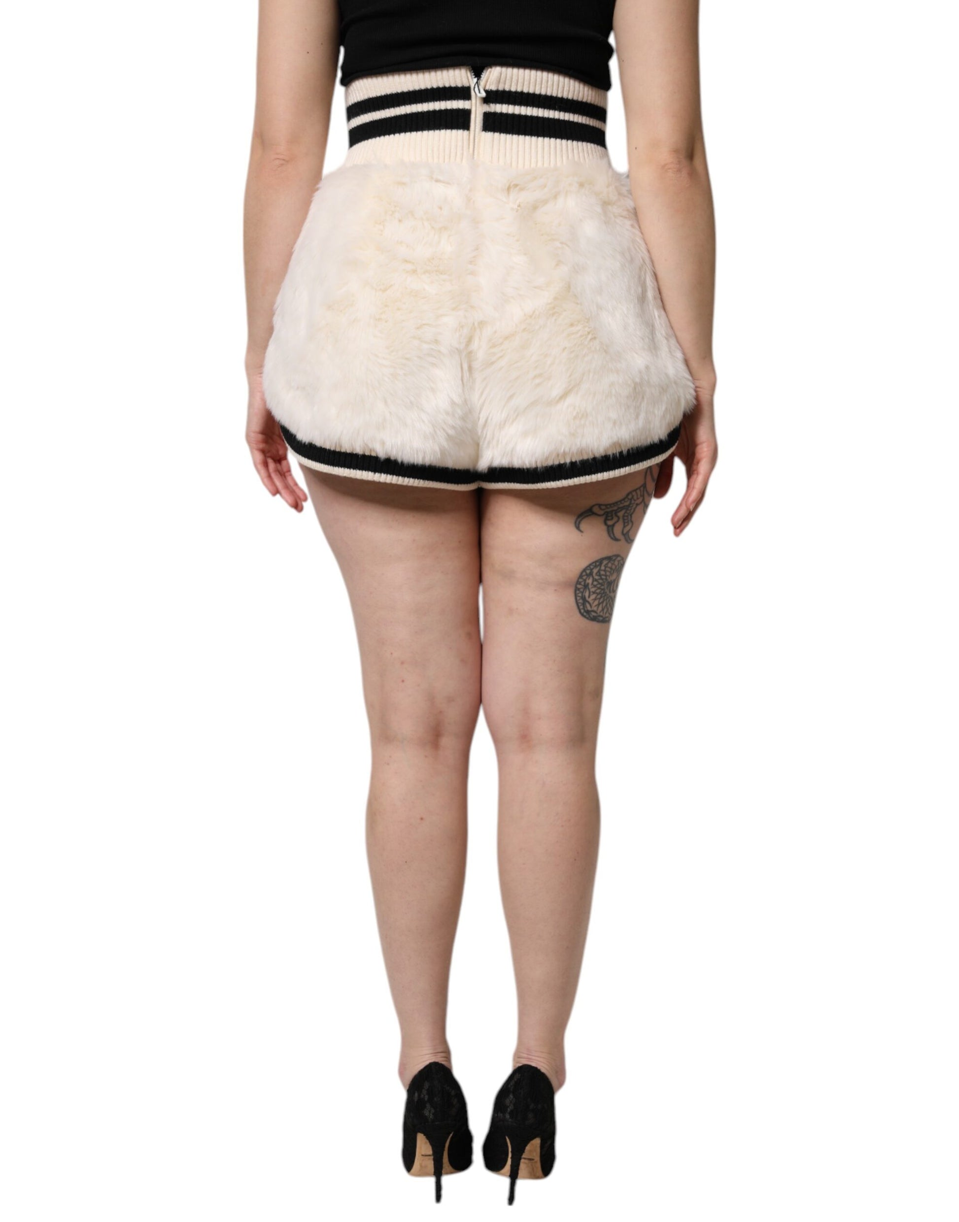 Short taille haute en fausse fourrure blanche Dolce & Gabbana
