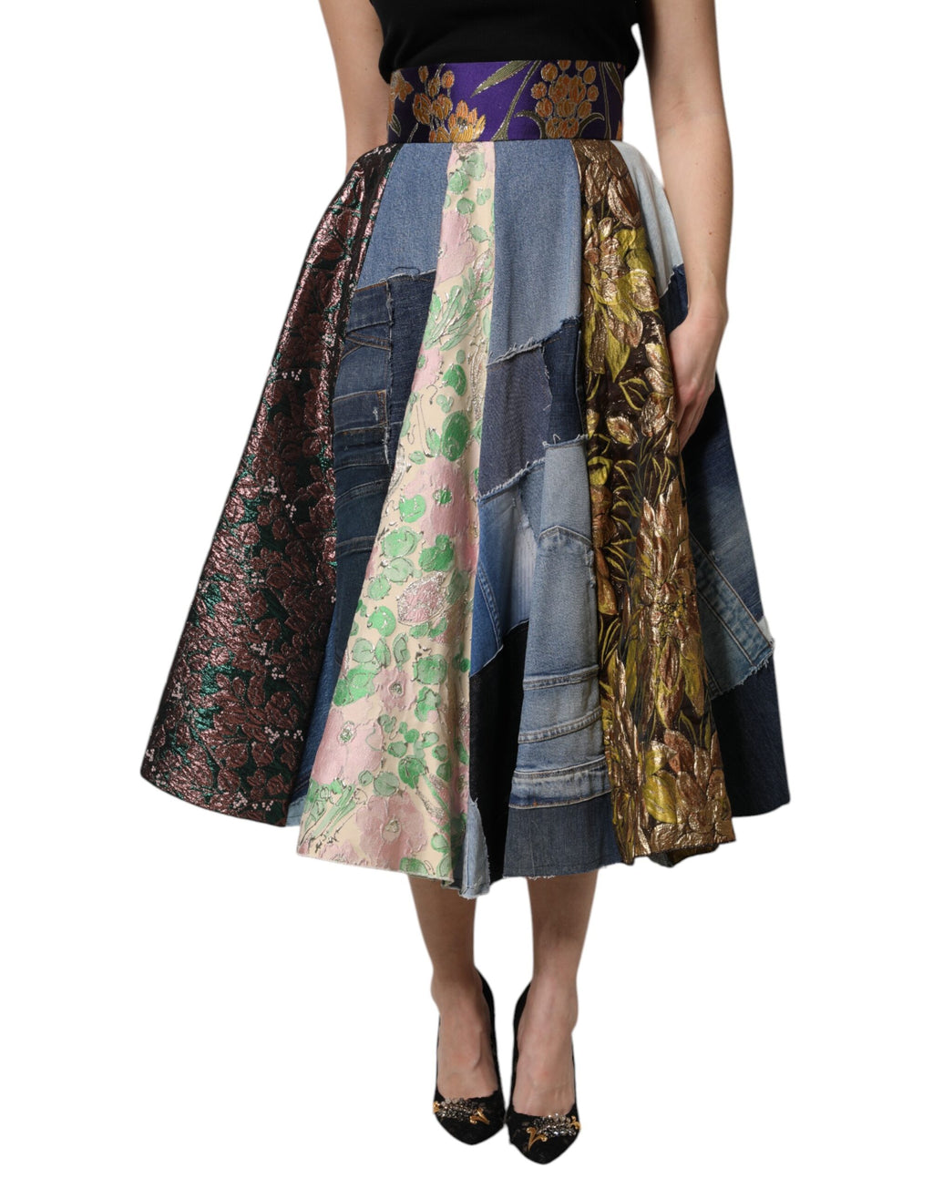 Jupe mi-longue taille haute Dolce & Gabbana multicolore à imprimé patchwork