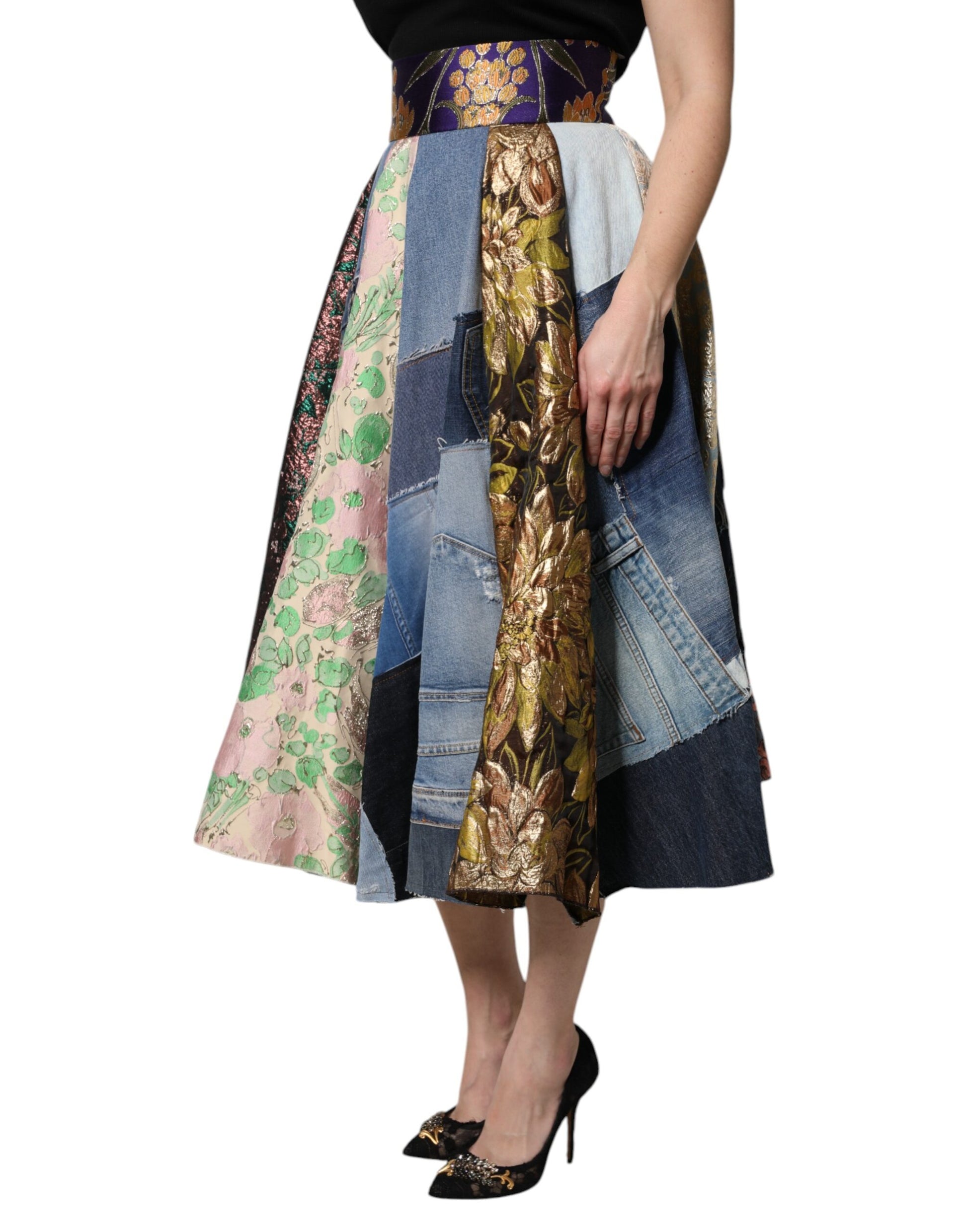 Jupe mi-longue taille haute Dolce & Gabbana multicolore à imprimé patchwork