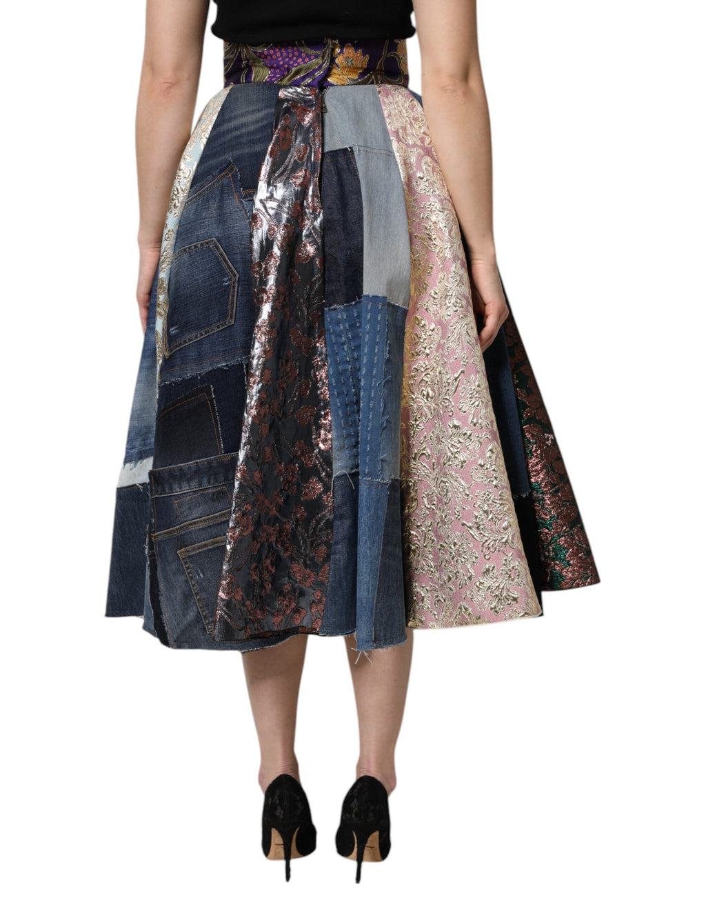 Jupe mi-longue taille haute Dolce & Gabbana multicolore à imprimé patchwork