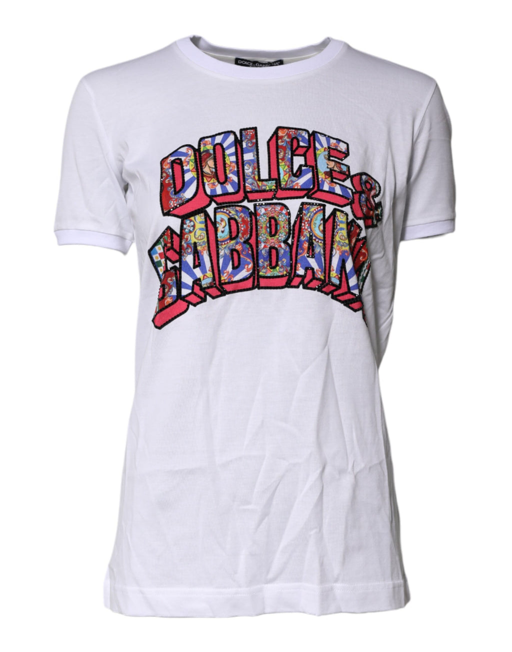 T-shirt Dolce & Gabbana blanc en coton à col rond et logo imprimé