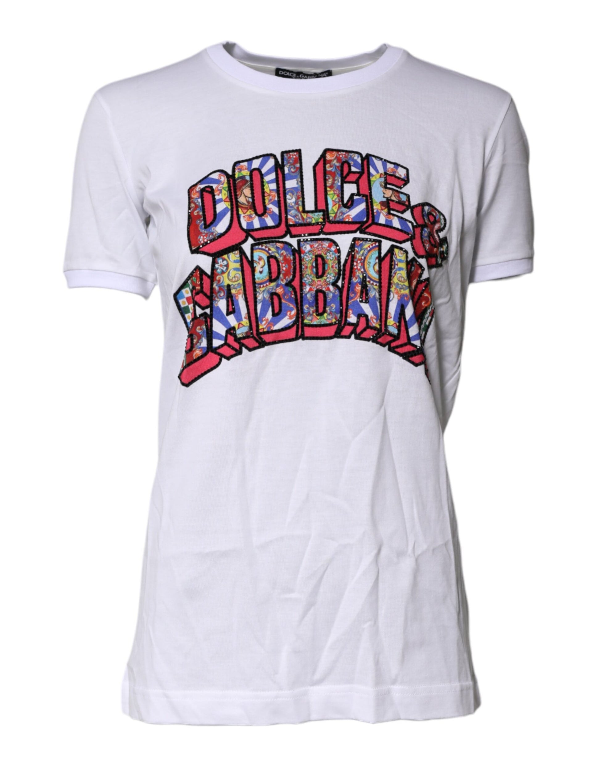T-shirt Dolce & Gabbana blanc en coton à col rond et logo imprimé