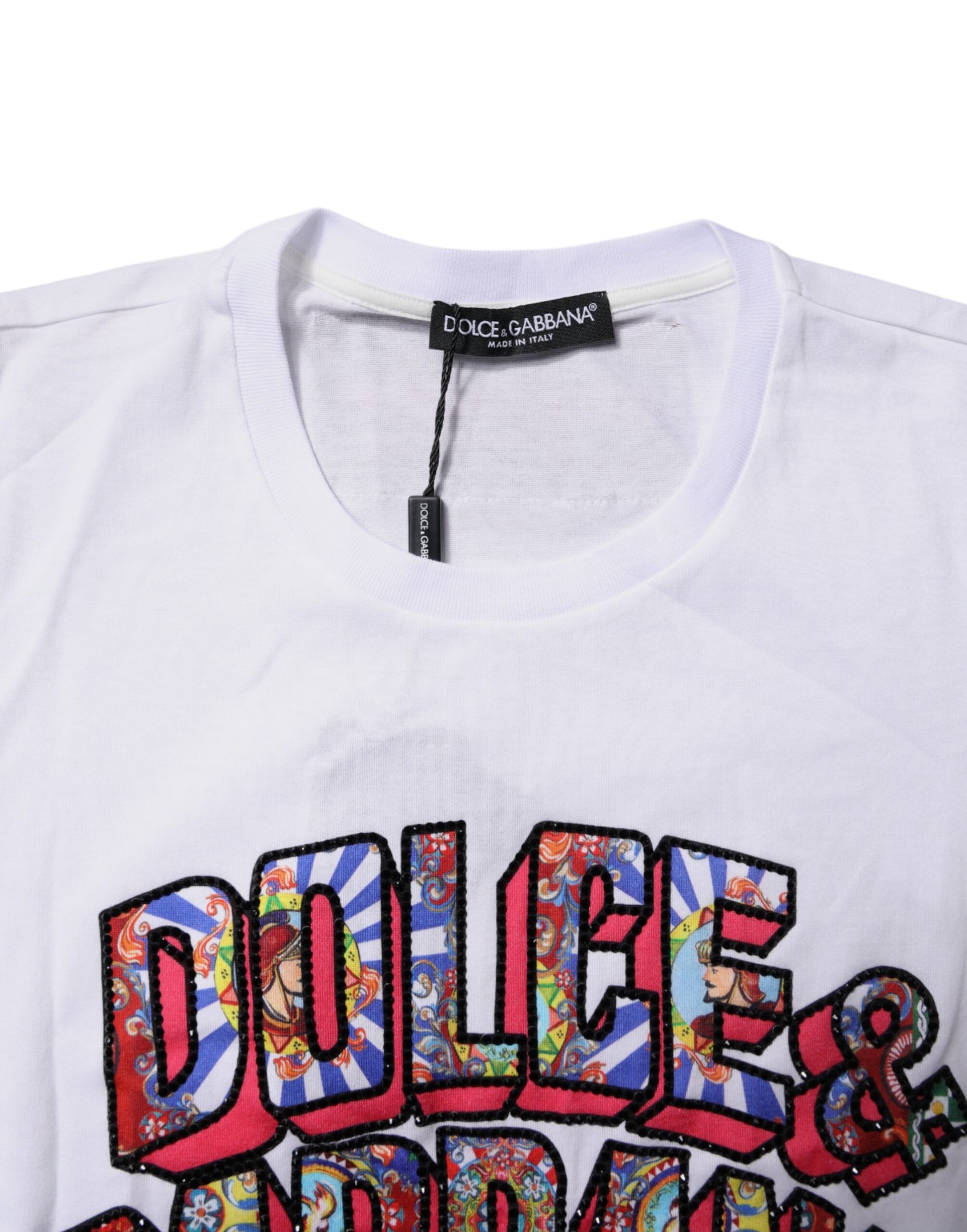 T-shirt Dolce & Gabbana blanc en coton à col rond et logo imprimé