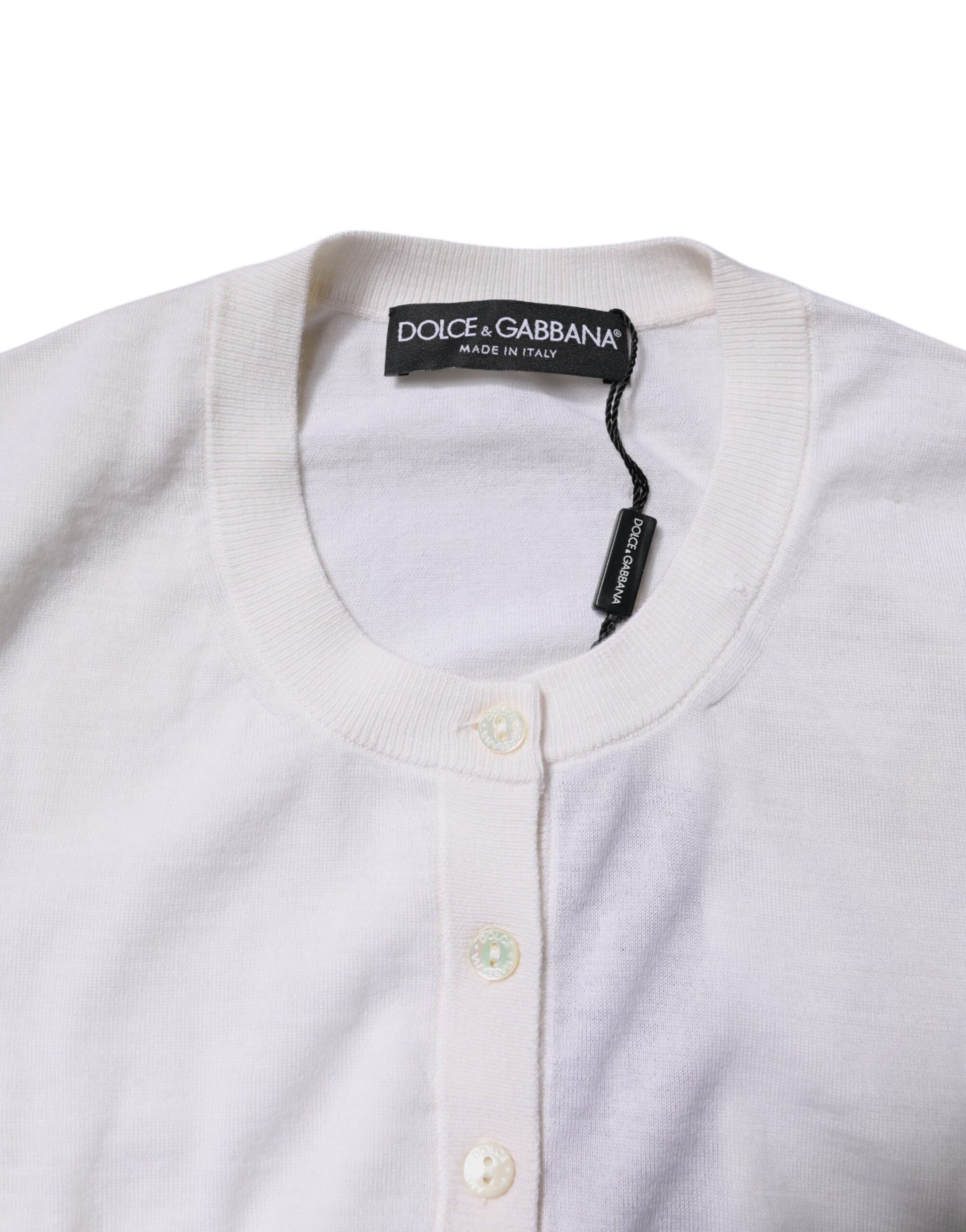 Cardigan court en maille de cachemire crème Dolce & Gabbana