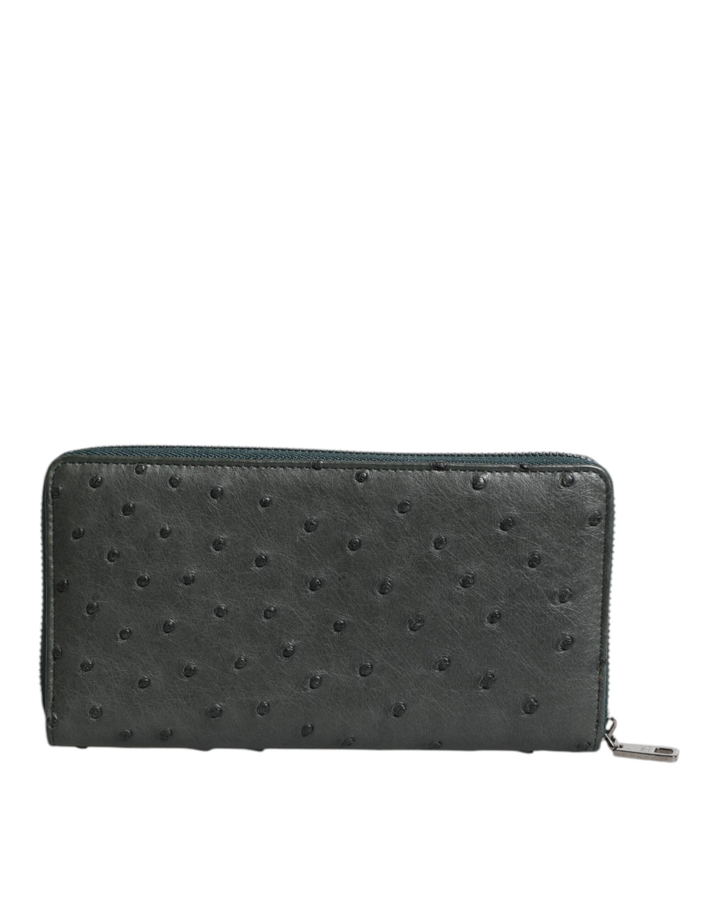 Portefeuille Continental Zippé Dolce & Gabbana en Autruche Verte à Plaque Logo